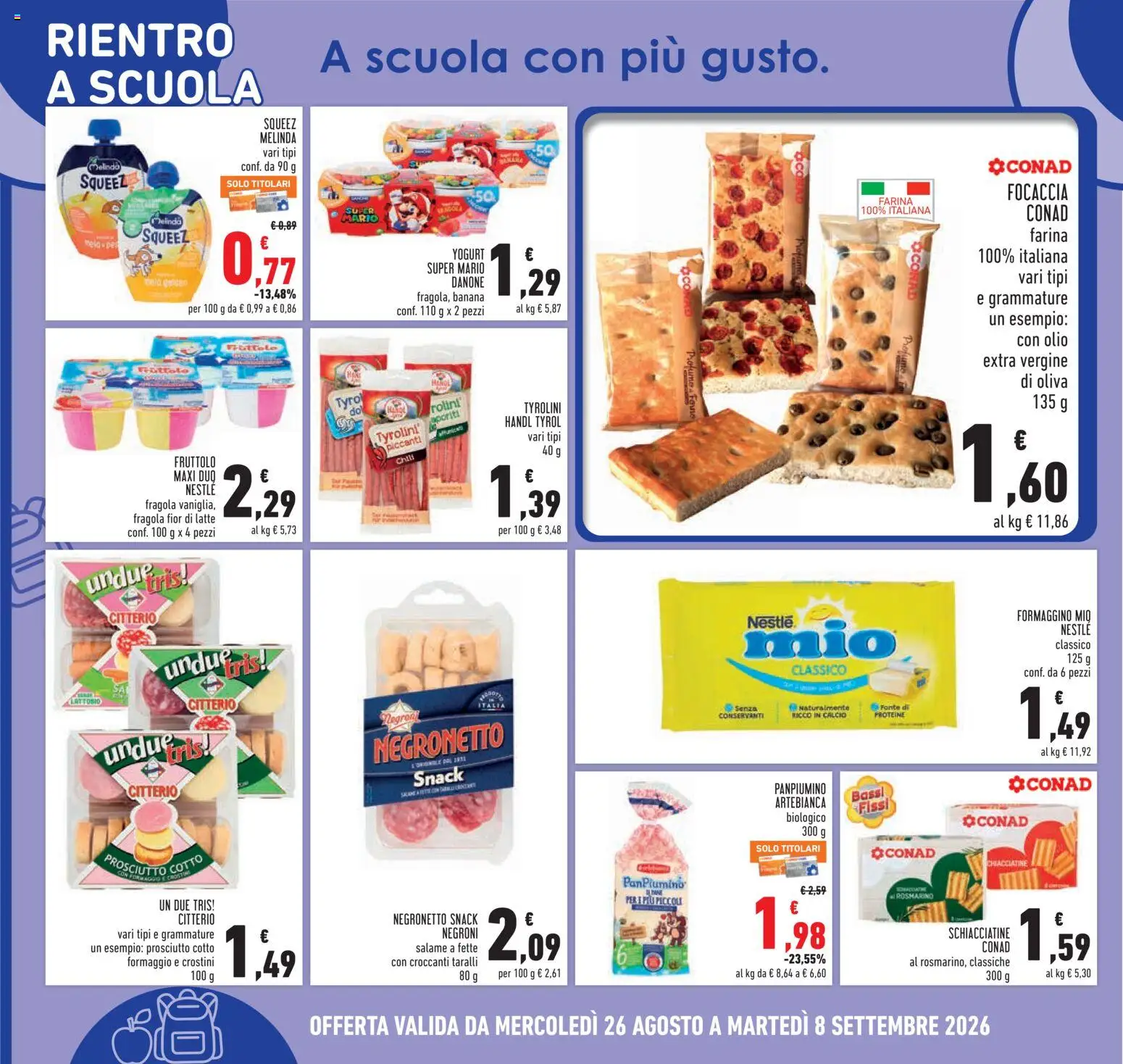 Volantino Conad del 26/08/2026 | Pagina: 10 | Prodotti: Pane, Salame, Olio, Crackers