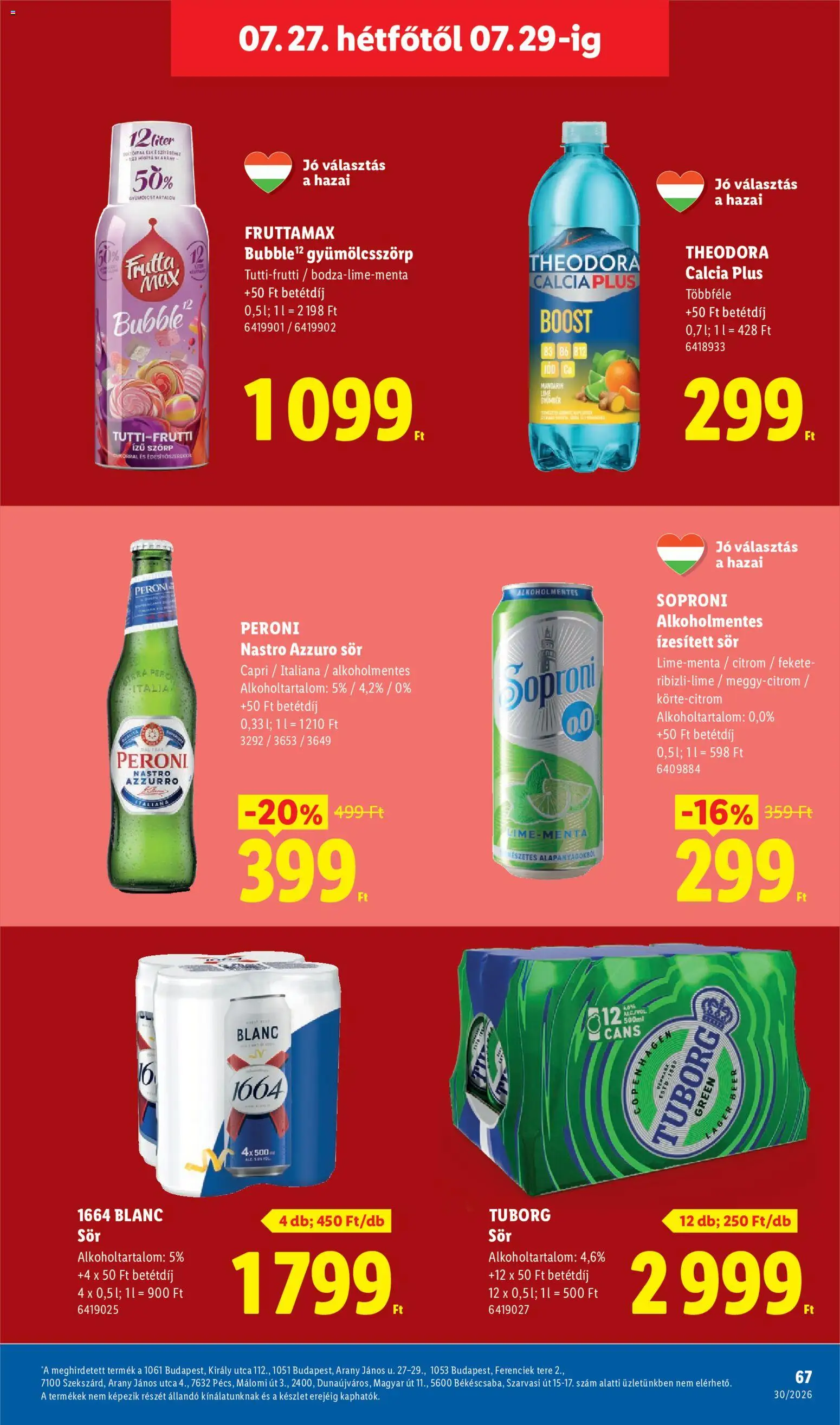 Lidl akciós ujság - amely érvényes a következő dátumtól: 2026.07.23. | Oldal: 67 | Termékek: Szörp, Šljiva, Sör, Citrom