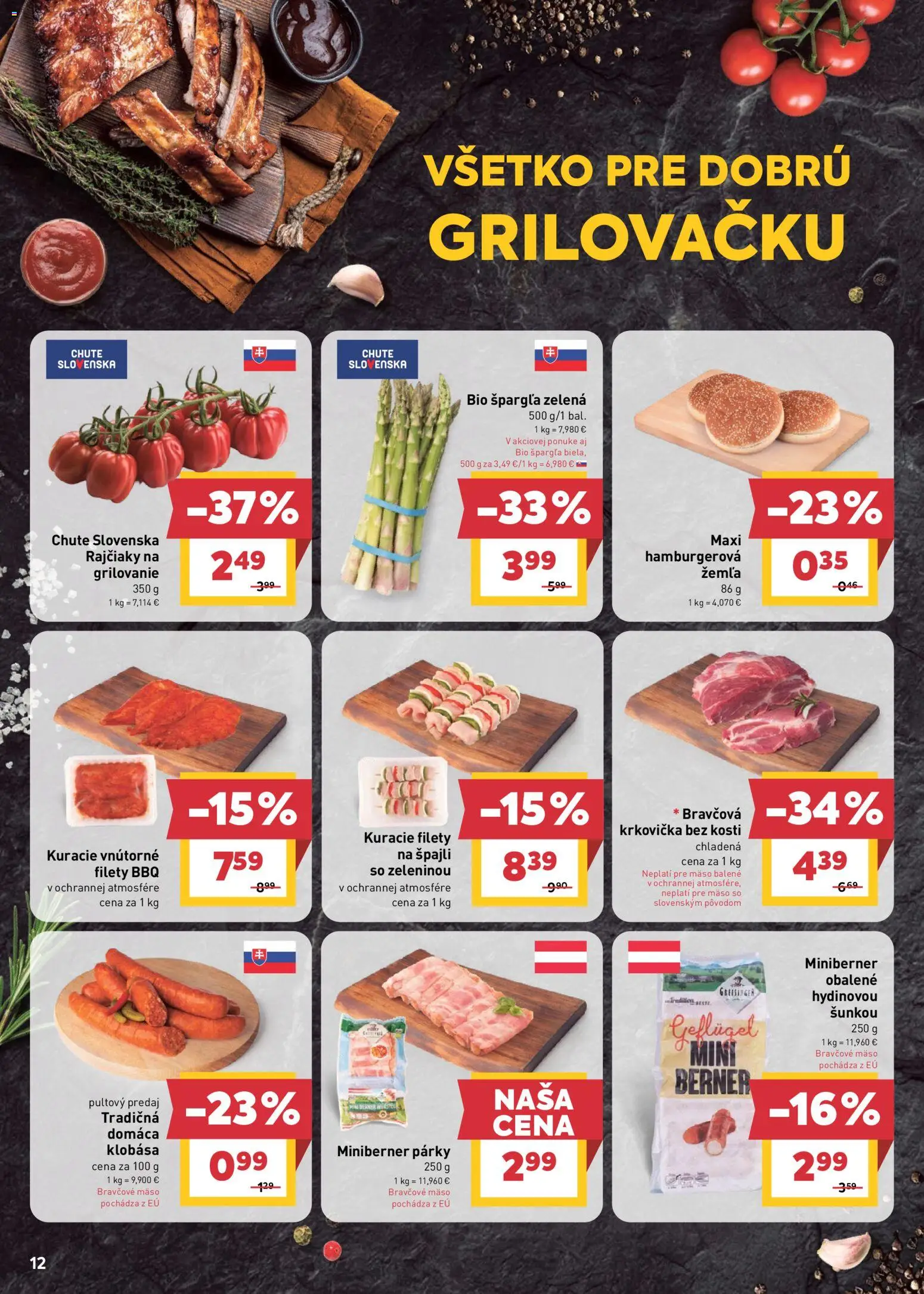 Nové Billa akcie – leták je platný od 06.05.2026 | Strana: 12 | Produkty: Klobása, Bravčové mäso, Špargľa, Párky