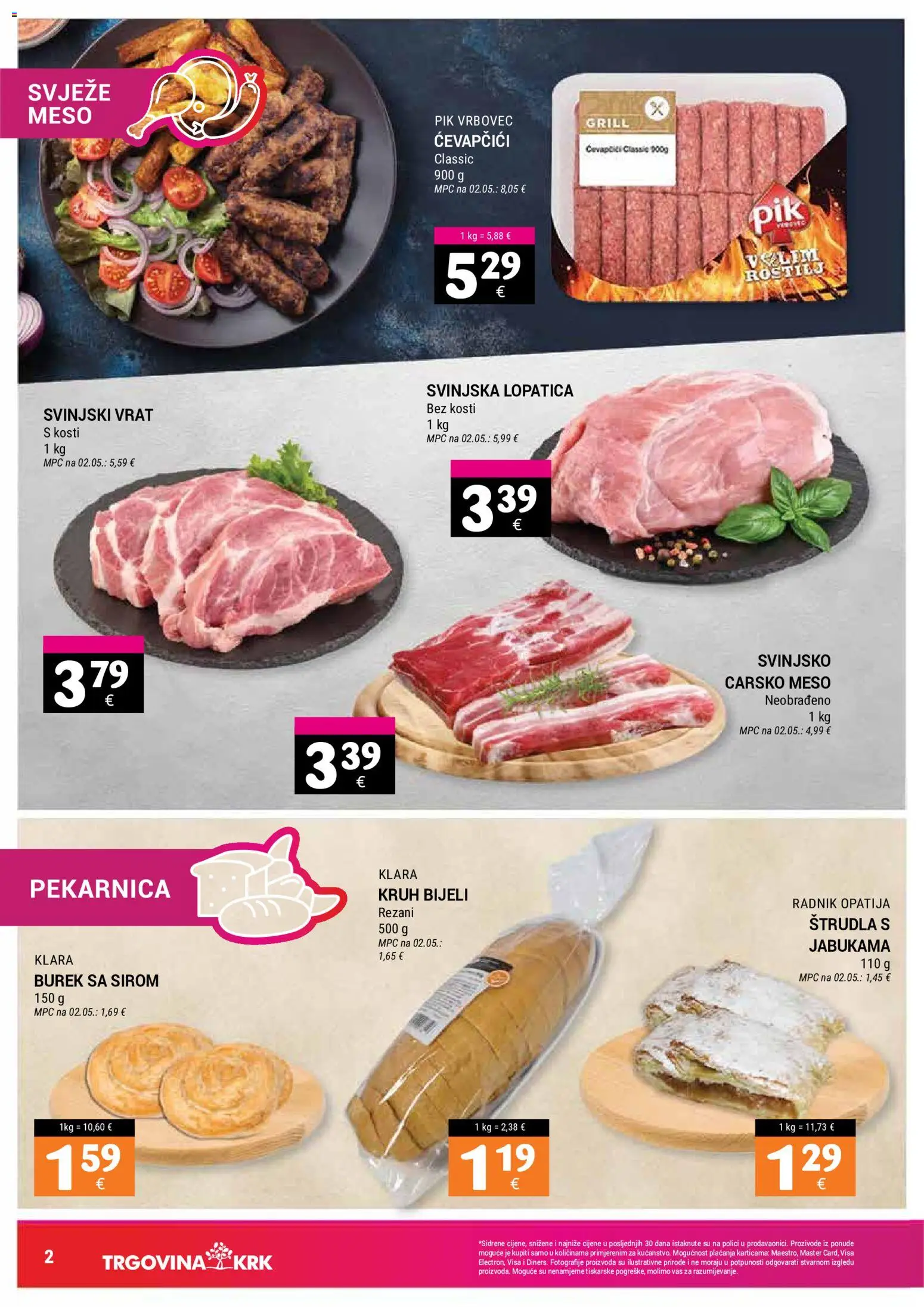 Trgovina Krk katalog | vrijedi od 01.06.2026 | Stranica: 2 | Proizvodi: Svinjski vrat, Svinjska lopatica, Kruh, Meso