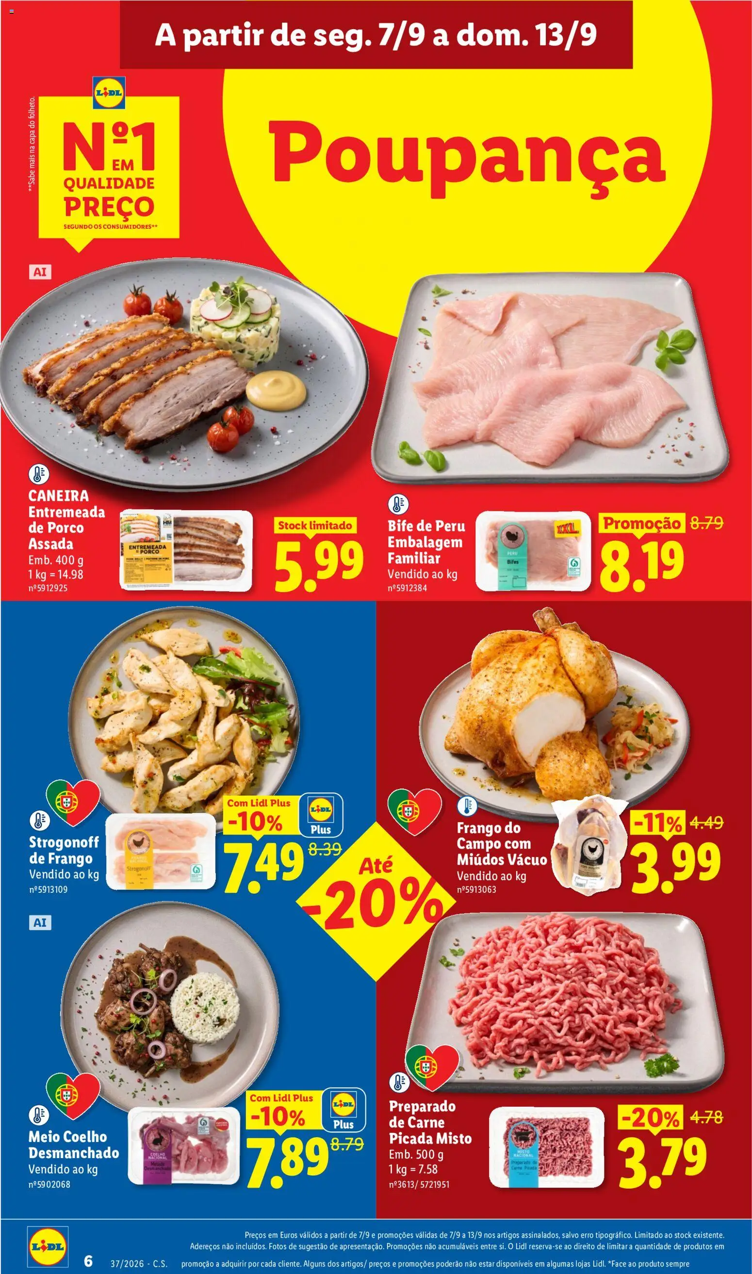 Lidl Promoções Semanais │ válido de 07/09/2026 | Página: 8 | Produtos: Entremeada de porco, Frango, Peru, Bife