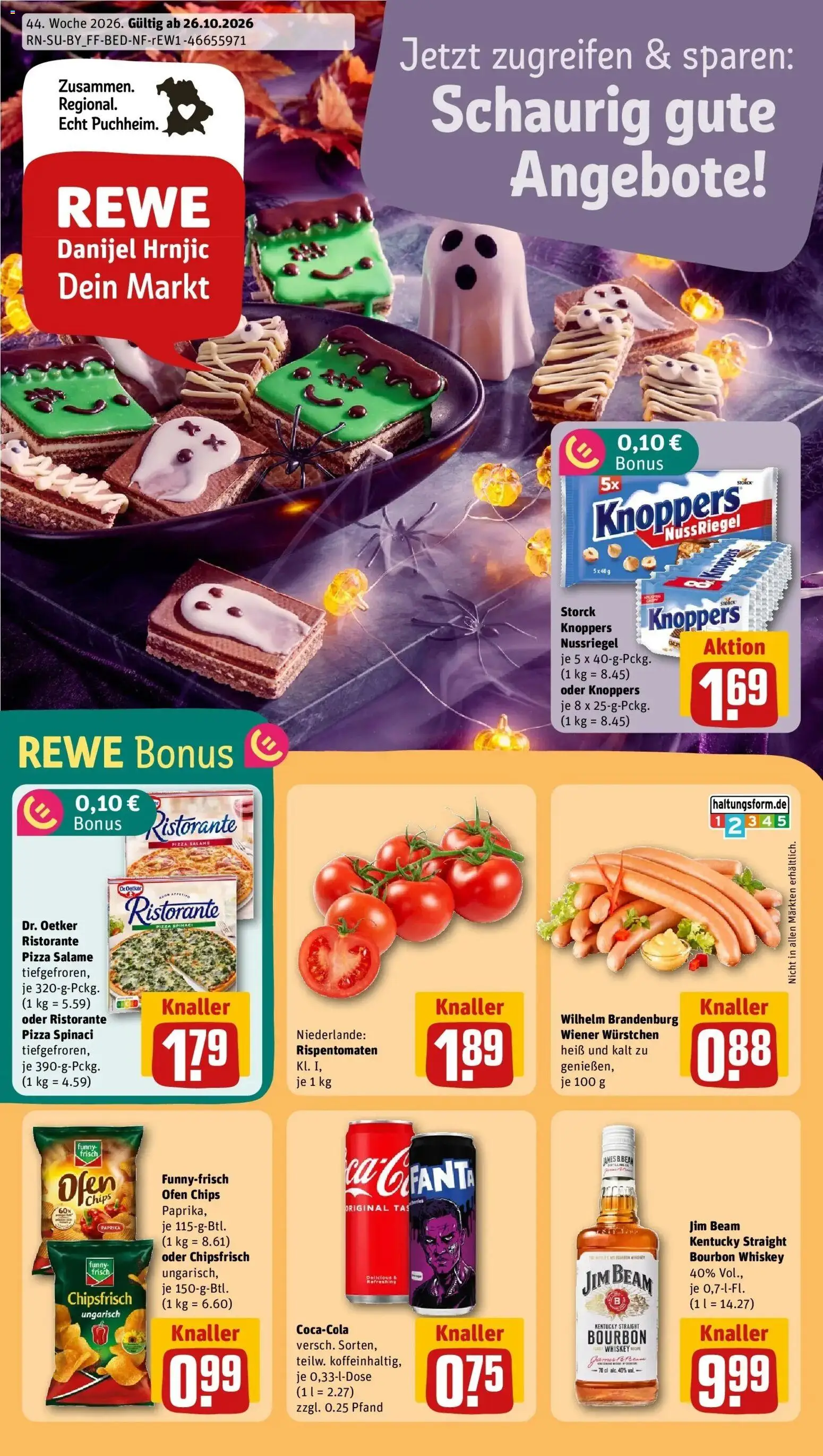 REWE Prospekt ab 26.10.2026 zum Blättern » Angebote | Seite: 1 | Produkte: Ofen, Paprika, Chips, Whiskey