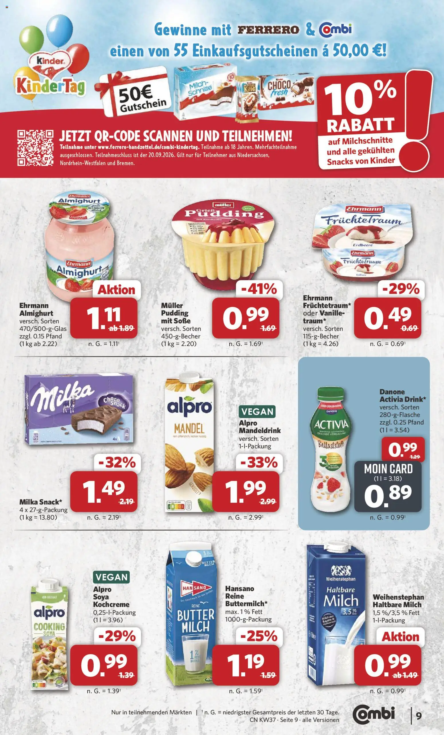 Combi Prospekt – gültig ab 07.09.2026 | Seite: 9 | Produkte: Butter, Haltbare milch, Milka, Soße