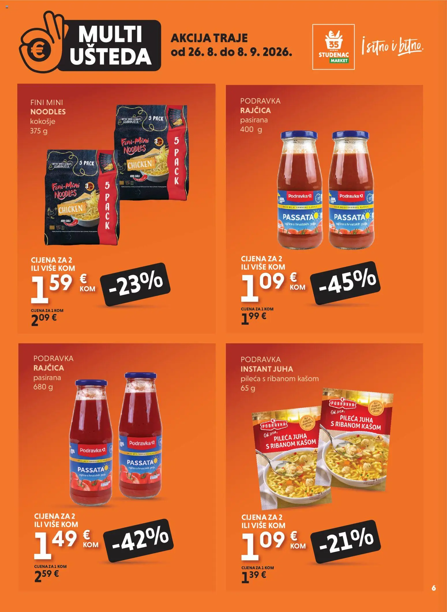 Studenac katalog | vrijedi od 26.08.2026 | Stranica: 6 | Proizvodi: Podravka, Rajčice, Juha, Rajčica