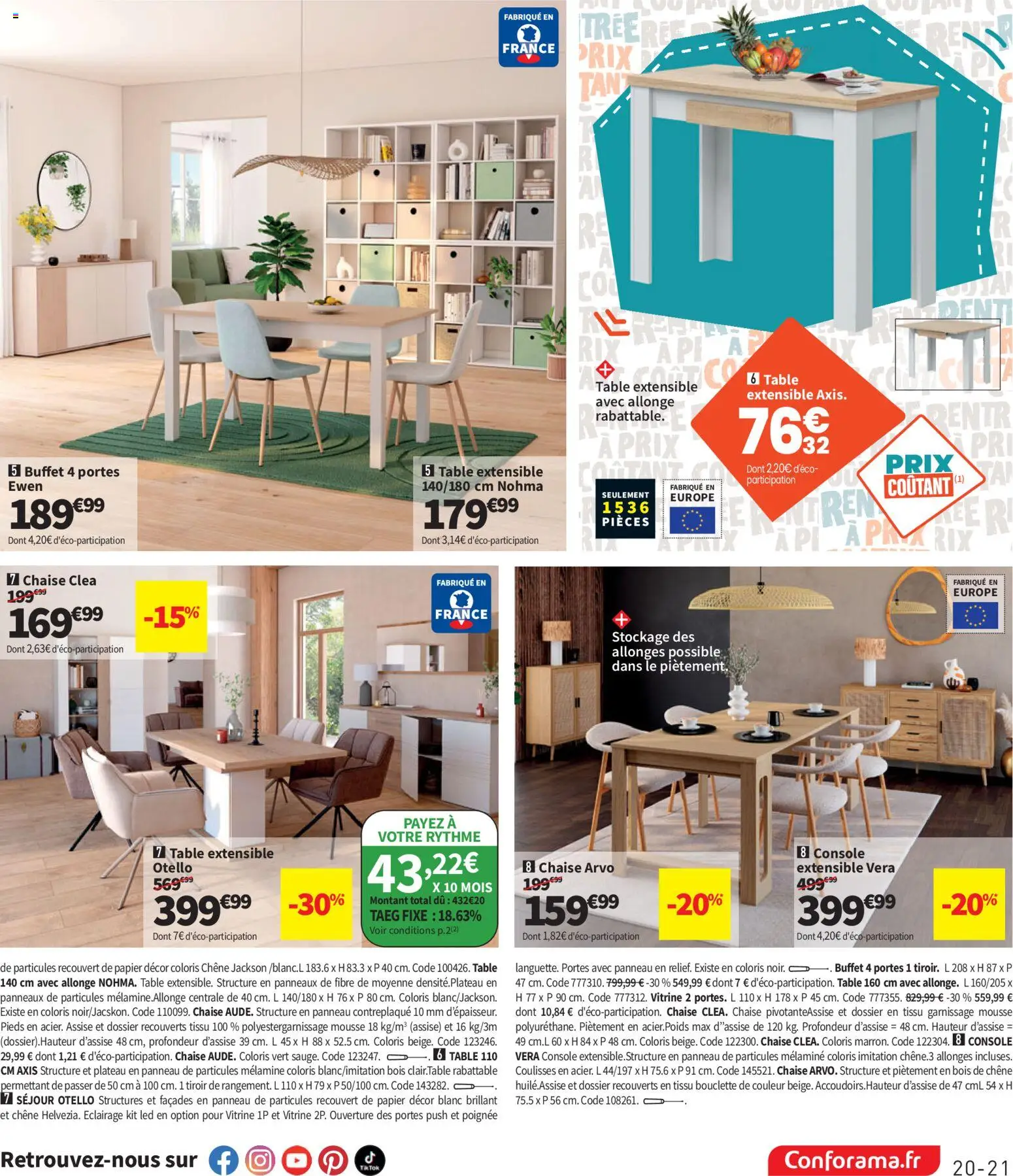 {H1} | Page: 21 | Produits: Vitrine, Table, Chaise, Buffet