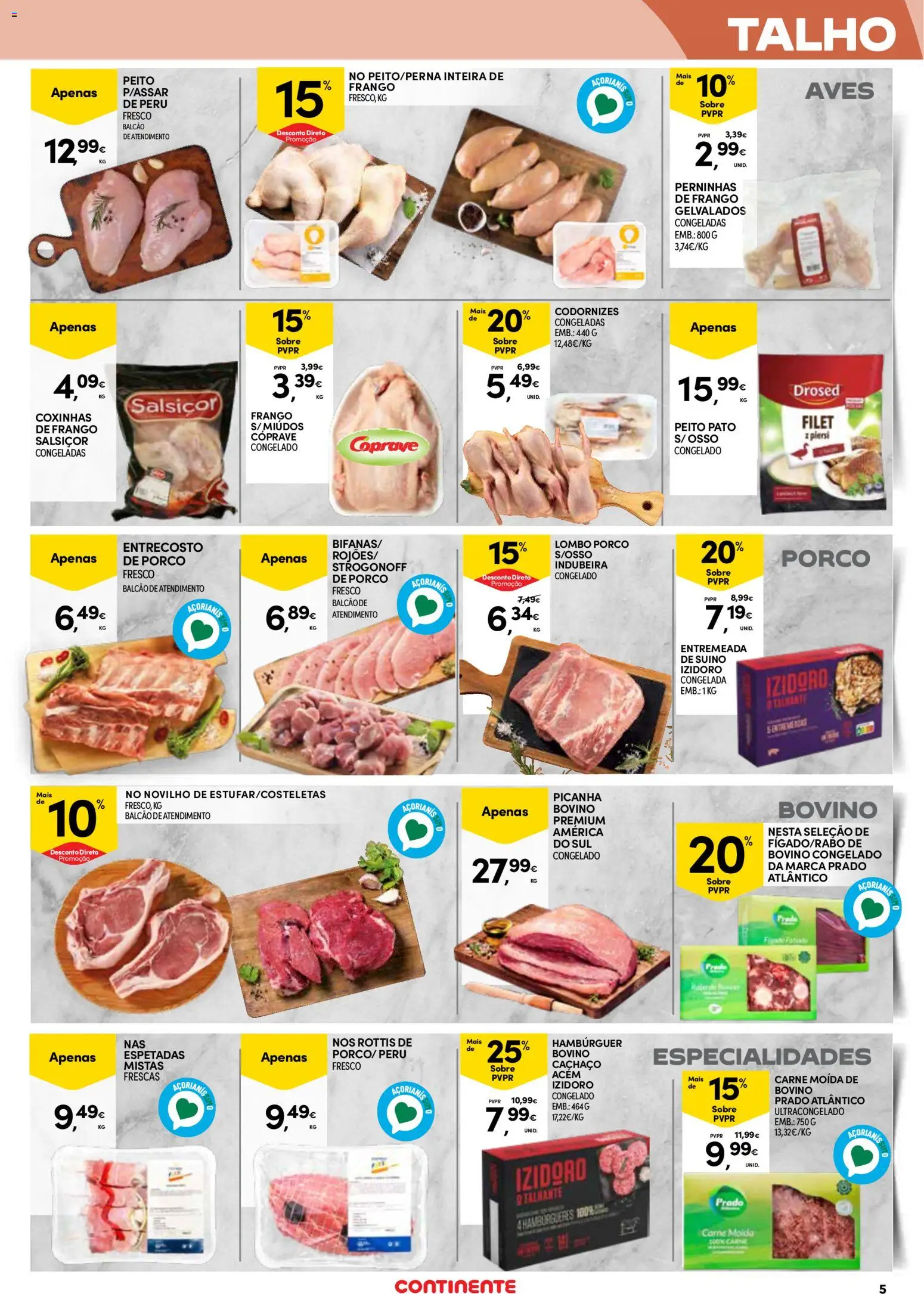 Continente Açores  │ válido de 16.04.2026 | Página: 5 | Produtos: Frango, Peru, Hambúrguer, Carne