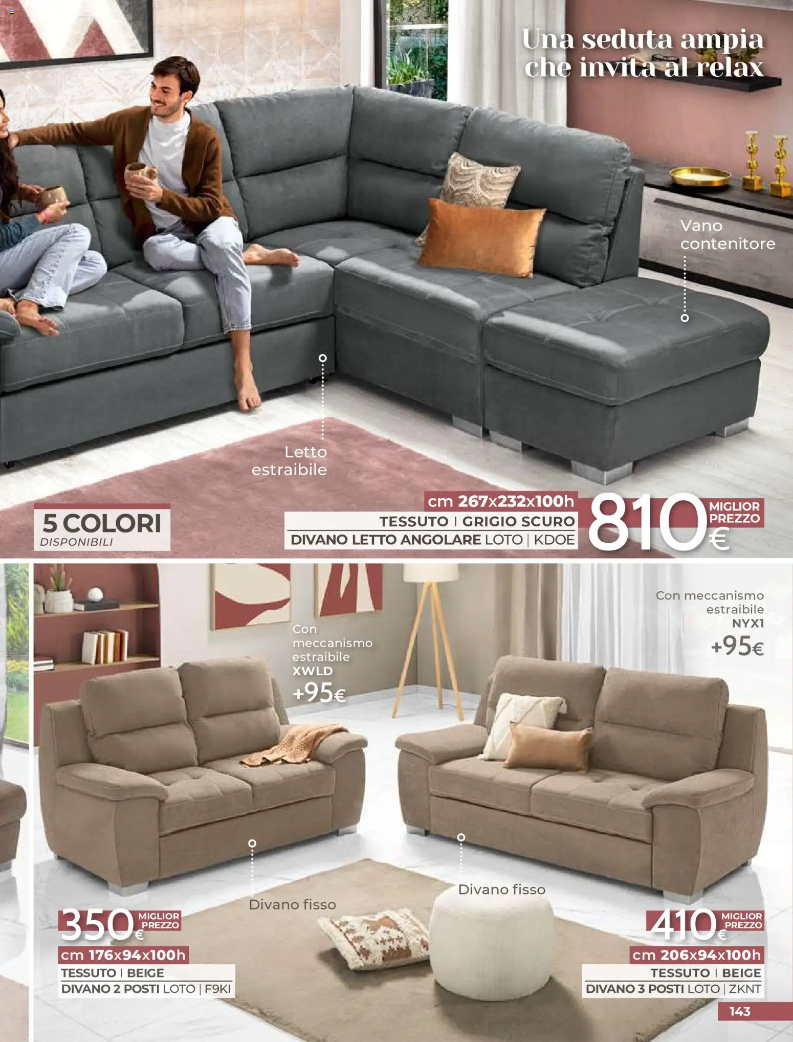 Volantino Mondo Convenienza del 01/09/2026 | Pagina: 145 | Prodotti: Divano letto, Loto, Letto, Divano
