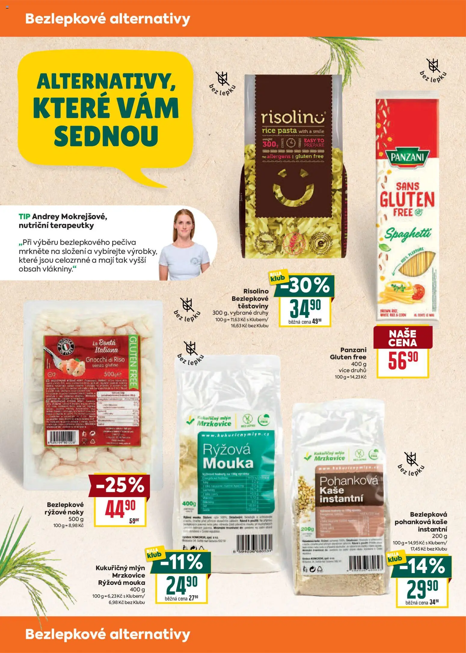 Billa leták - Zdraví od 02.09.2026 | Strana: 8 | Produkty: Těstoviny, Kaše, Gnocchi, Rýžová mouka