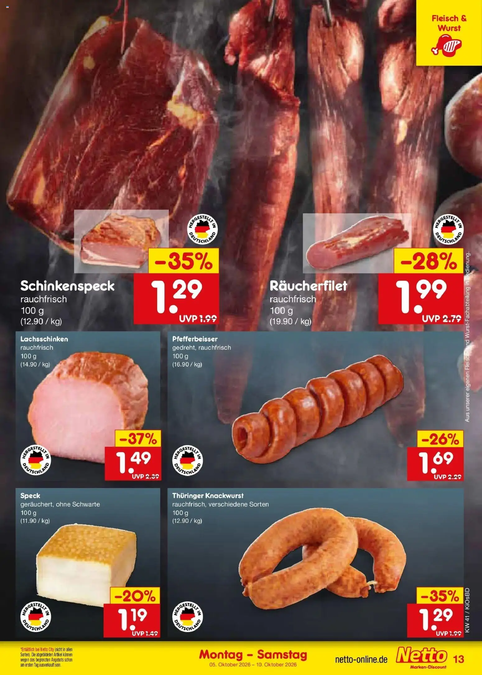 Netto Marken-Discount Prospekt Mistelbach – gültig ab 05.10.2026 | Seite: 13 | Produkte: Wurst, Fleisch