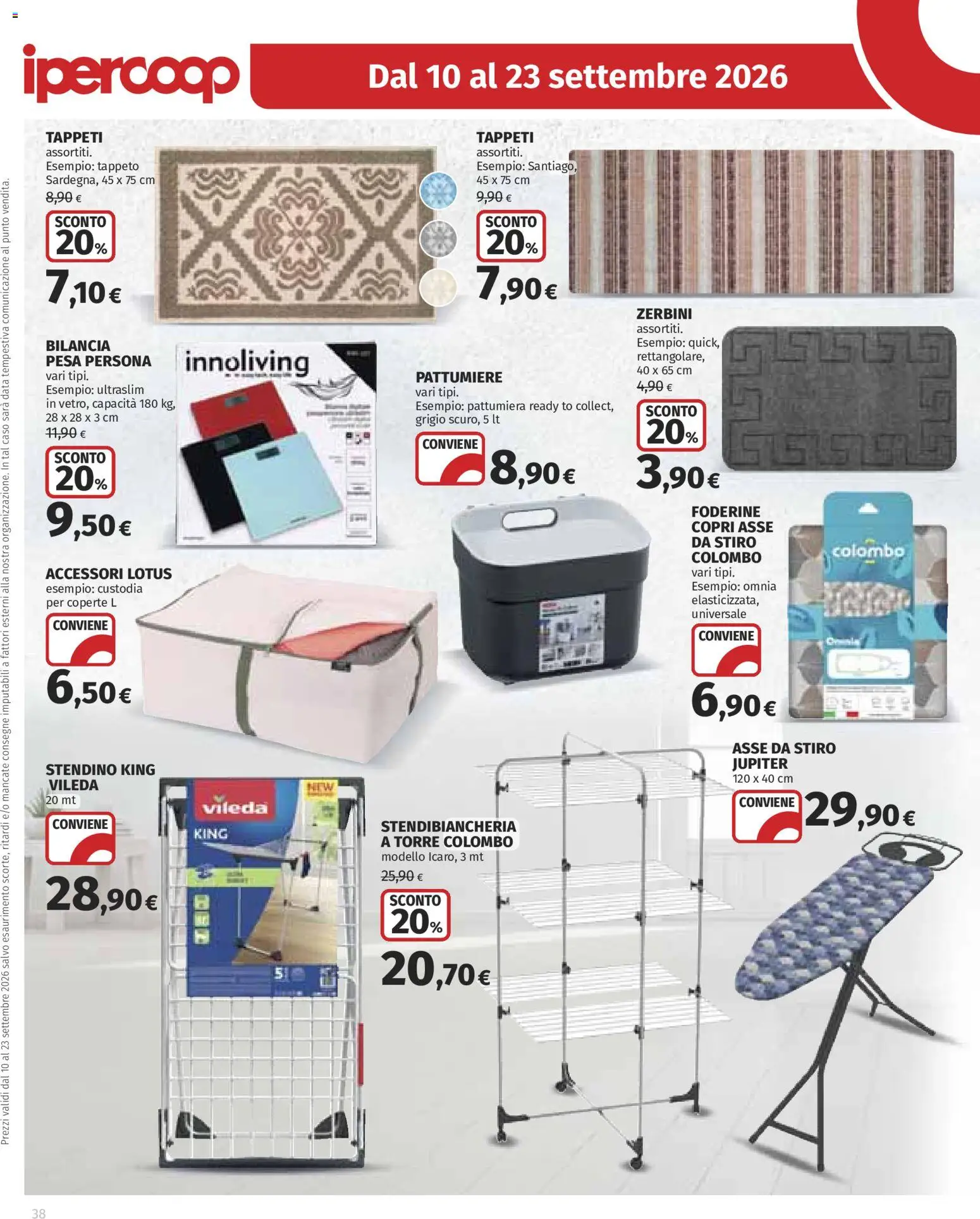 Volantino Ipercoop del 10/09/2026 | Pagina: 38 | Prodotti: Data, Pattumiera, Stendino, Tappeto