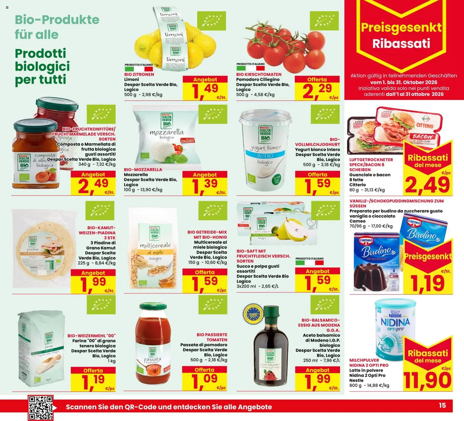 Volantino Eurospar del 15/10/2026 | Pagina: 15 | Prodotti: Succo, Pomodoro, Pera, Aceto