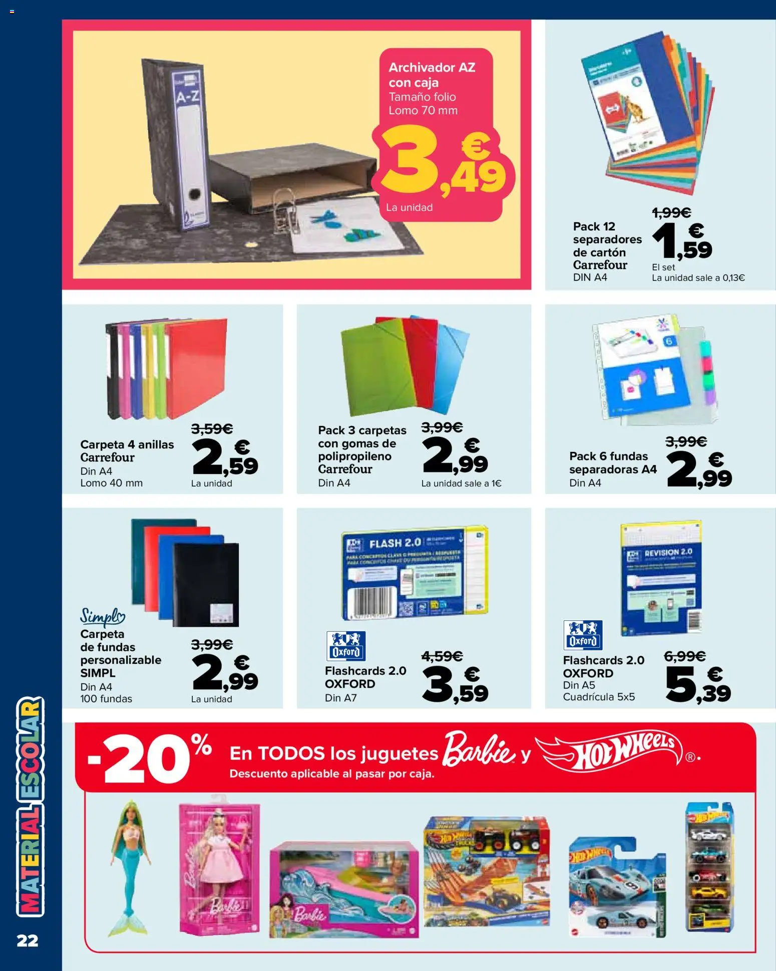 Carrefour Vuelta al cole │ válido desde el 18/08/2026 | Página: 22 | Productos: Lomo, Archivador, Juguetes, Caja