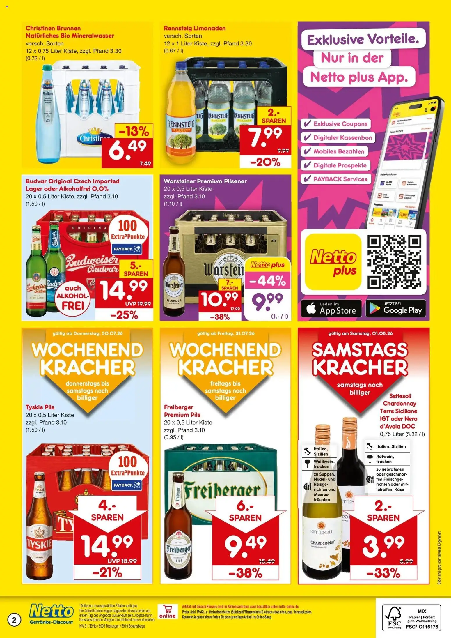 Netto Marken-Discount Prospekt Teistungen – gültig ab 27.07.2026 | Seite: 2 | Produkte: Mineralwasser, Bilder, Warsteiner, Budweiser