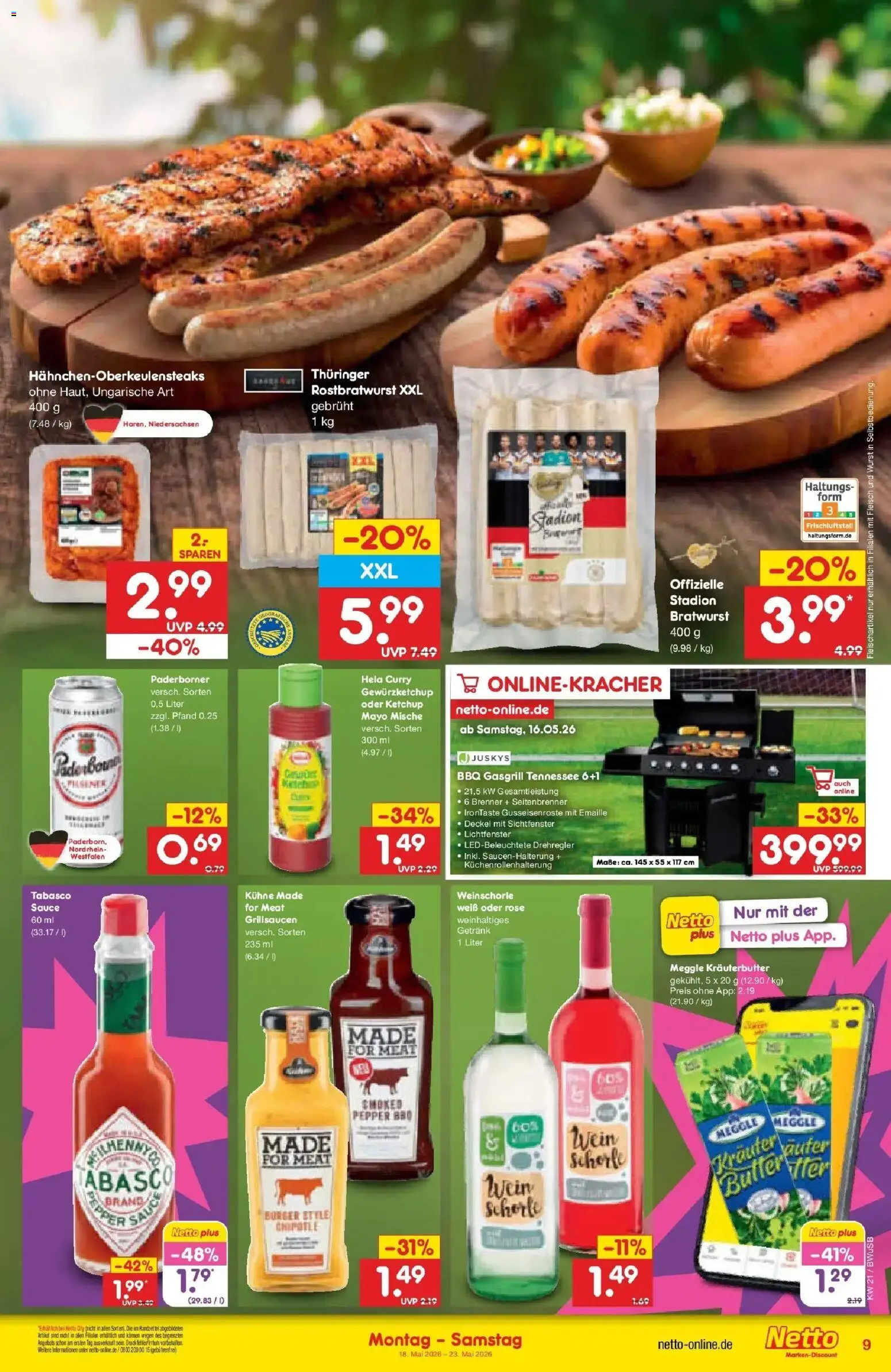Netto Marken-Discount Prospekt Stemwede-Dielingen	 – gültig ab 17.05.2026 | Seite: 9 | Produkte: Burger, Weinschorle, Wein, Fleisch