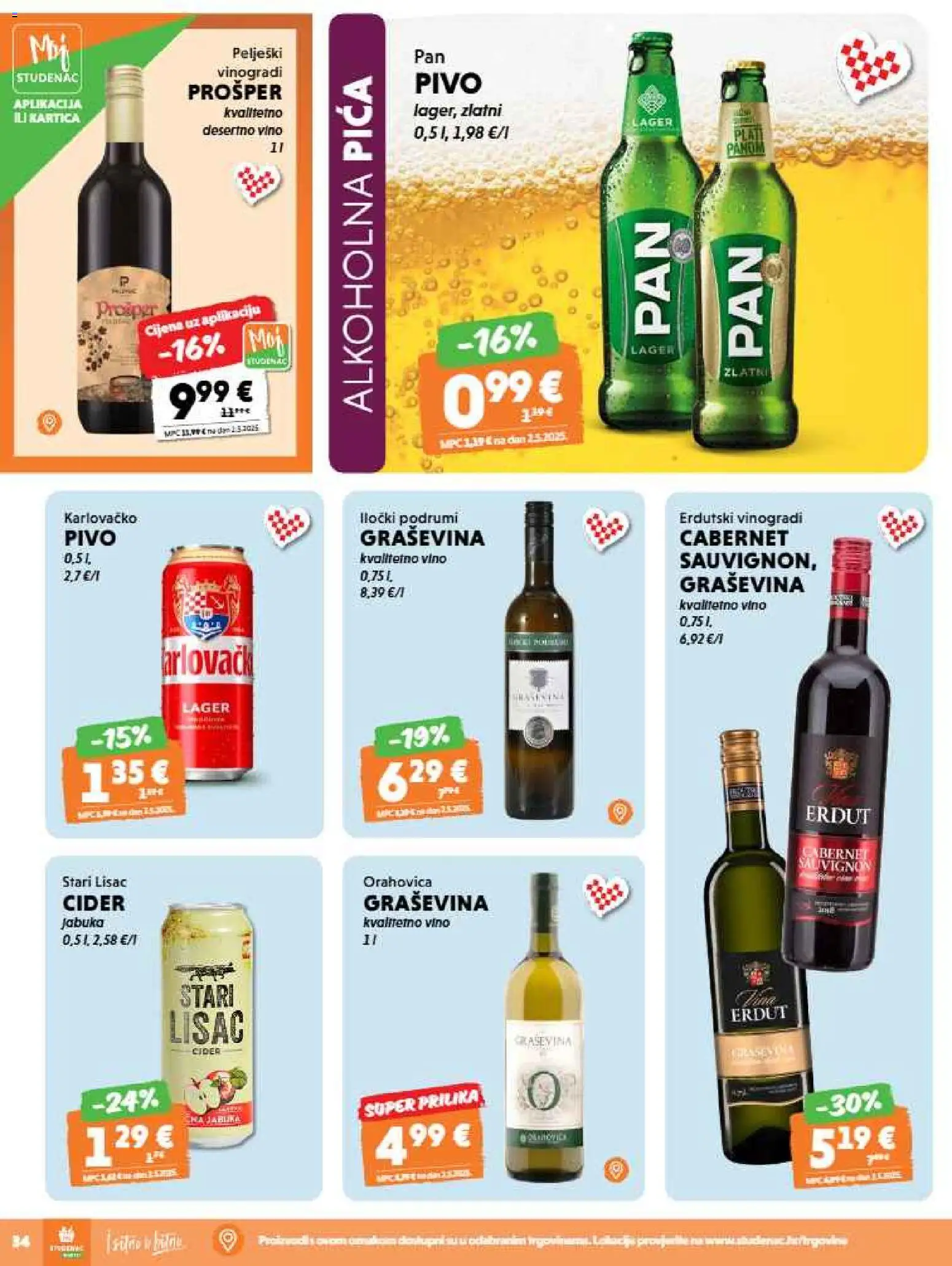 Studenac katalog | vrijedi od 09.09.2026 | Stranica: 34 | Proizvodi: Alkoholna pića, Karlovačko, Vino, Jabuka