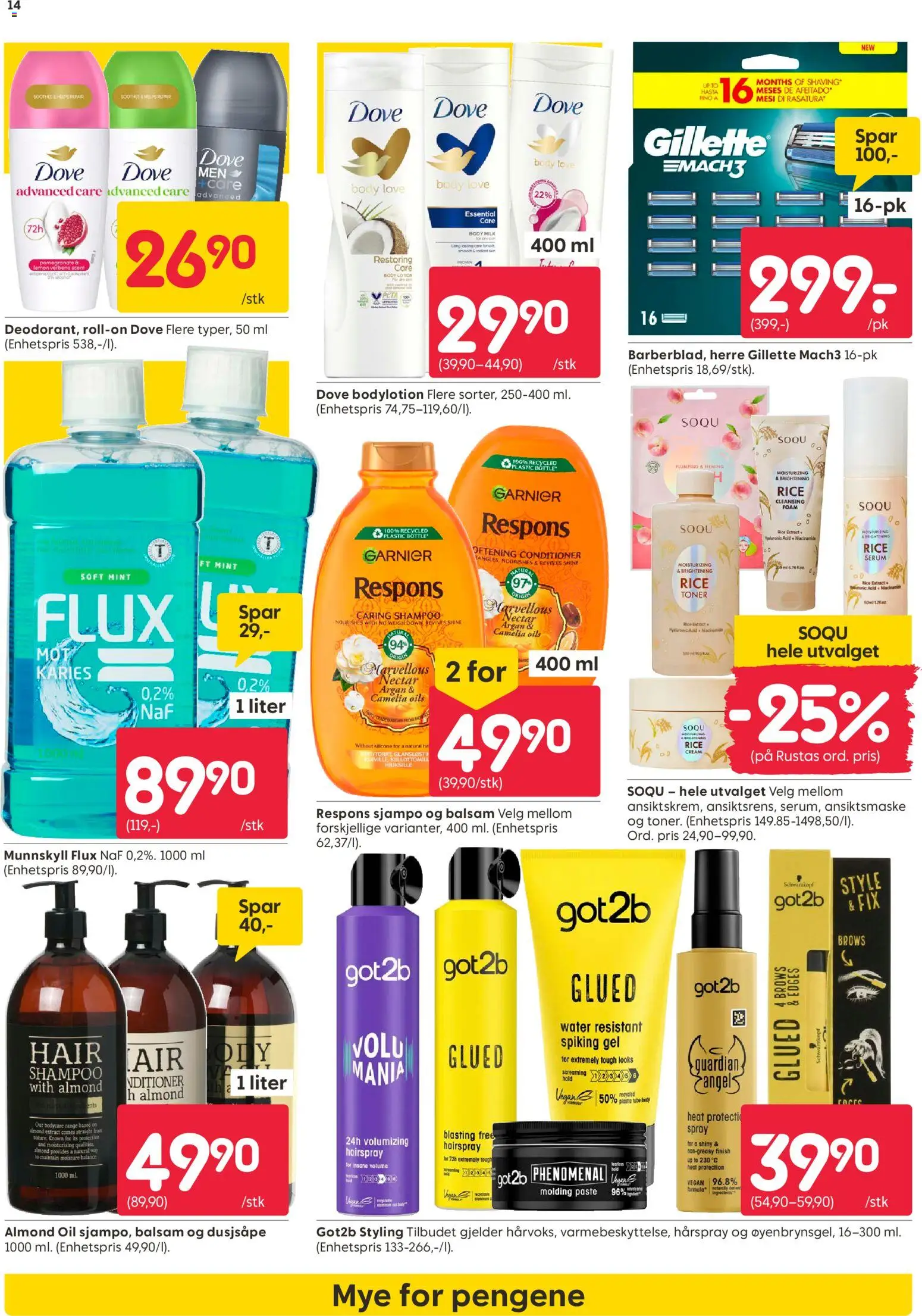 {H1} | Side: 14 | Produkter: Deodorant, Munnskyll, Shampoo, Hårspray