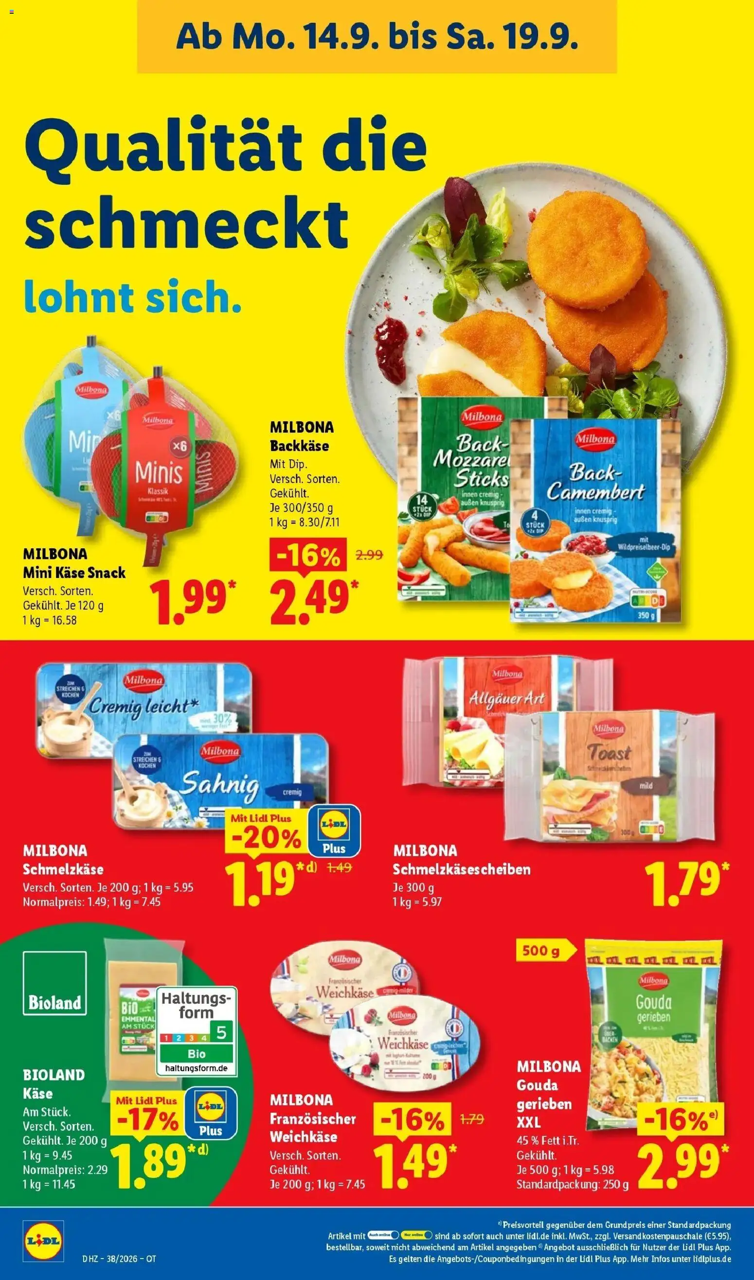Lidl Prospekt Malchow (ab 14.09.2026) zum Blättern » Angebote | Seite: 20 | Produkte: Käse, Toast, Mozzarella, Gouda