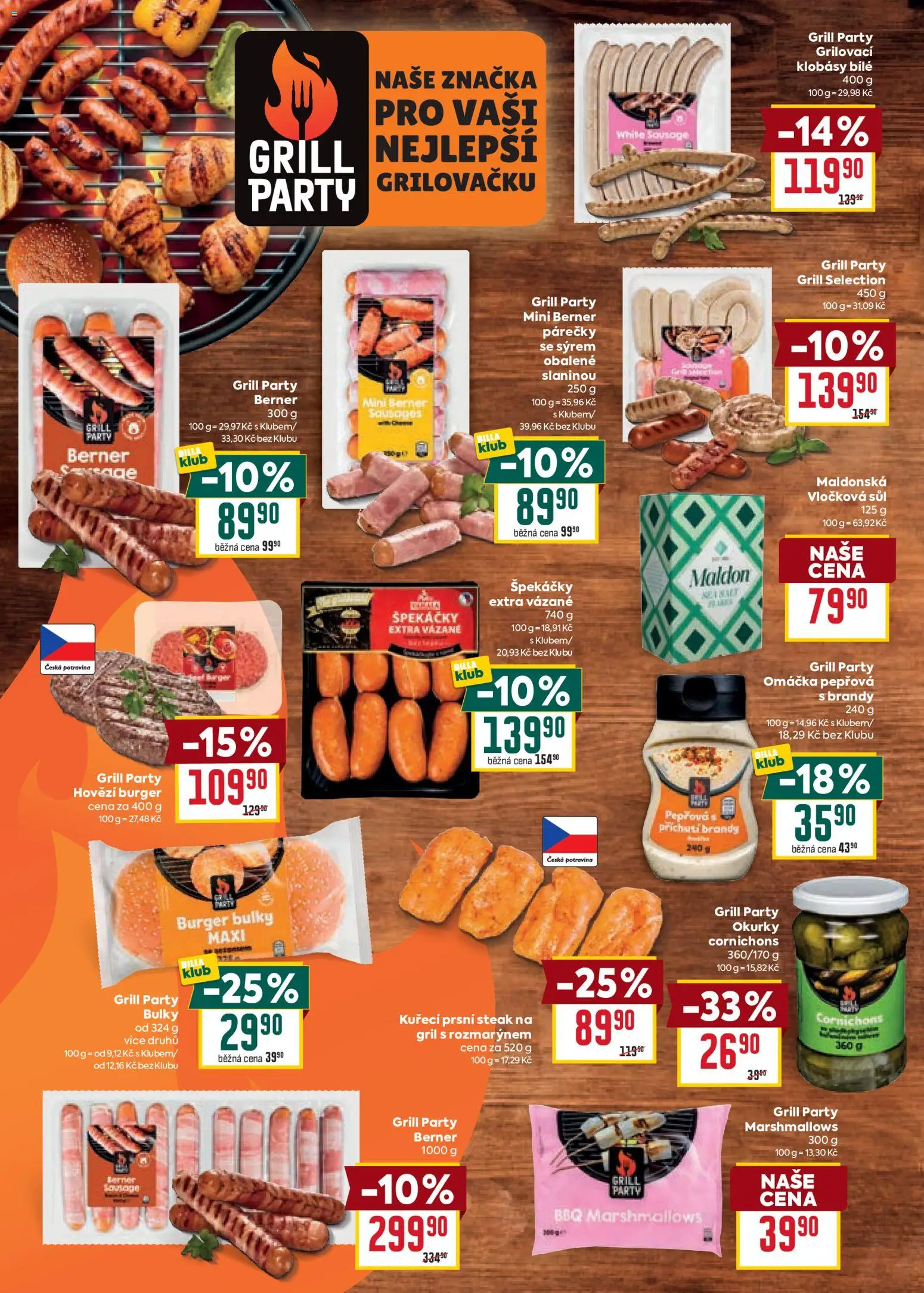 Billa Velký leták od 02.09.2026 | Strana: 4 | Produkty: Hovězí, Špekáčky, Hovězí burger, Gril