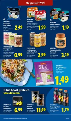 Anteprima del volantino MILBONA Budino proteico, Gusto caffè o cocco, 200 g confezione valido a partire dal 17/09/2026 | Pagina: 23 | Prodotti: Succo, Frutta, Mandorle, Budino proteico