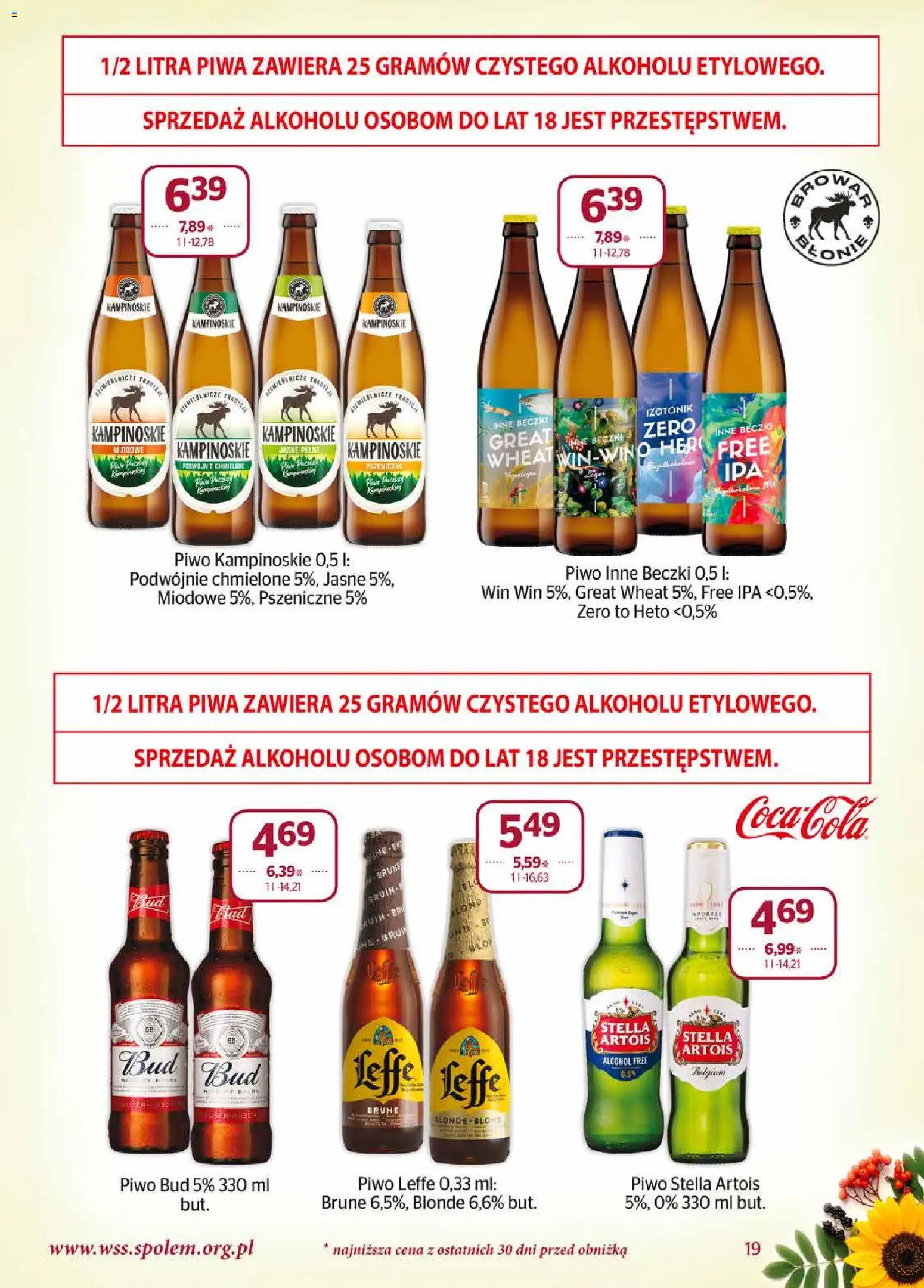 Społem gazetka od 01.09.2026 | Strona: 19 | Produkty: Piwo bud, Leffe, Piwo