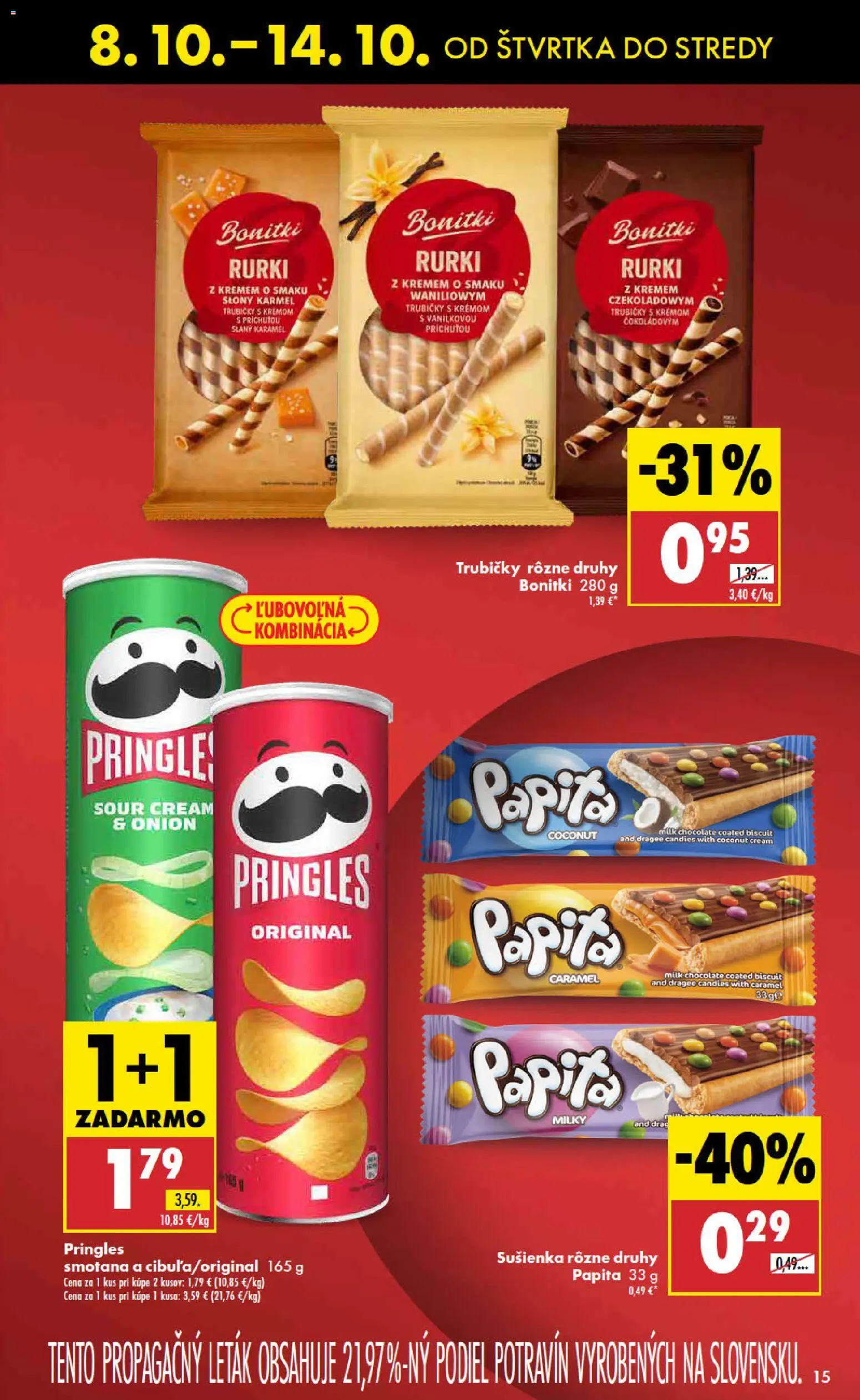 Nové Biedronka akcie – leták je platný od 08.10.2026 | Strana: 15 | Produkty: Smotana, Pringles, Trubičky
