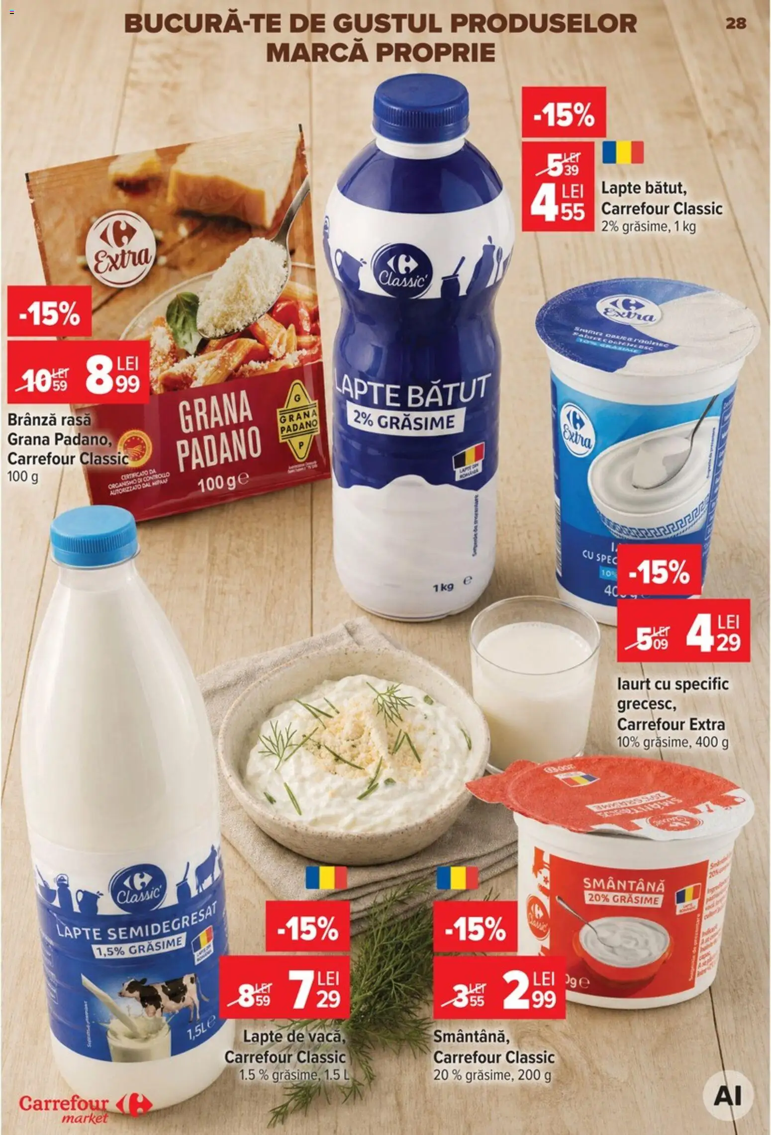 Noul catalog Carrefour – valabil de la 09.09.2026 | Pagină: 28 | Produse: Carrefour Classic, Lapte, Brânză, Smântână