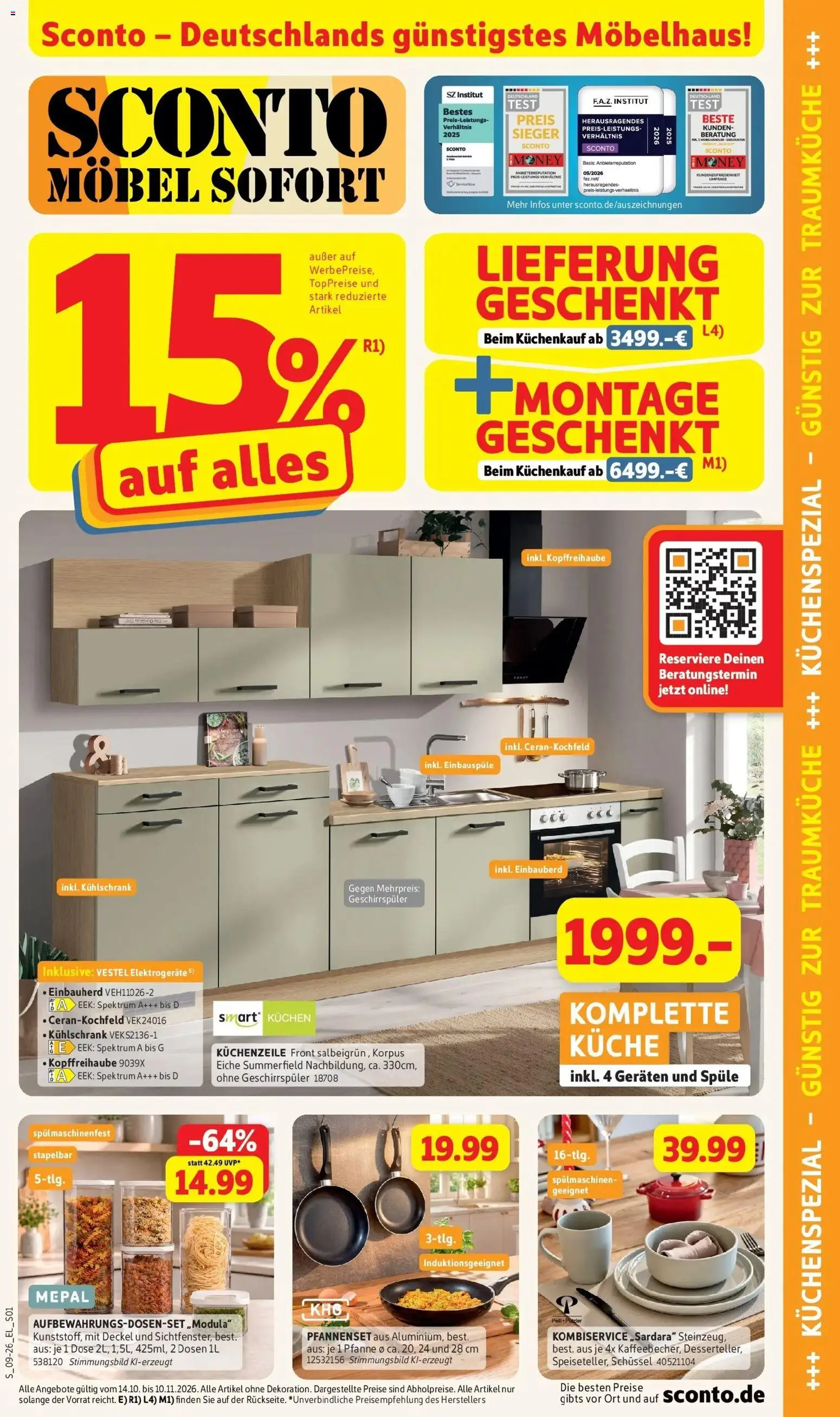 Sconto Küchenspezial Erfurt – gültig ab 14.10.2026 | Seite: 1 | Produkte: Küchenzeile, Küche, Kühlschrank, Kuchen