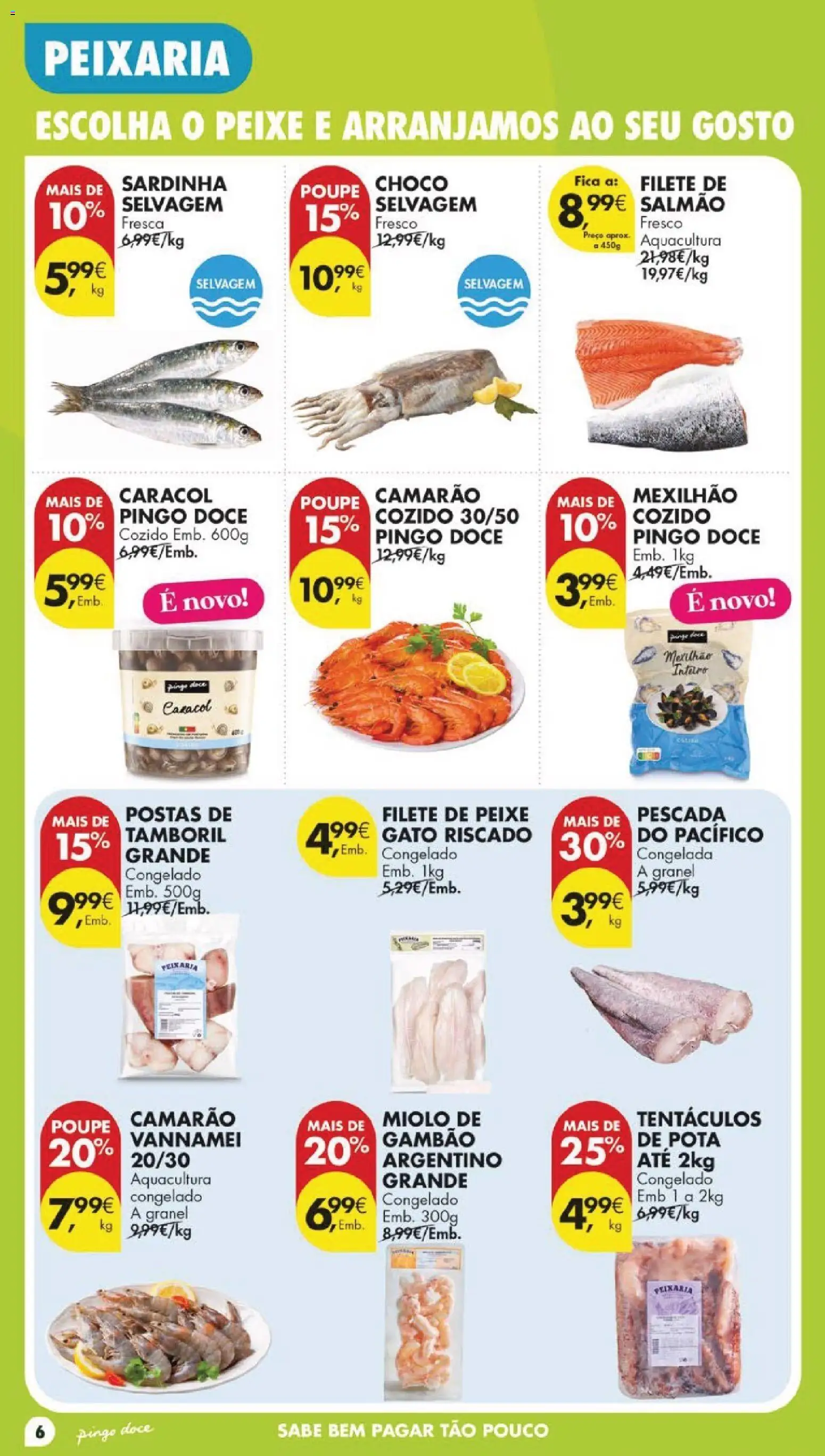 Pingo Doce folheto │ válido de 04/08/2026 | Página: 8 | Produtos: Camarão, Salmão, Tamboril, Peixe