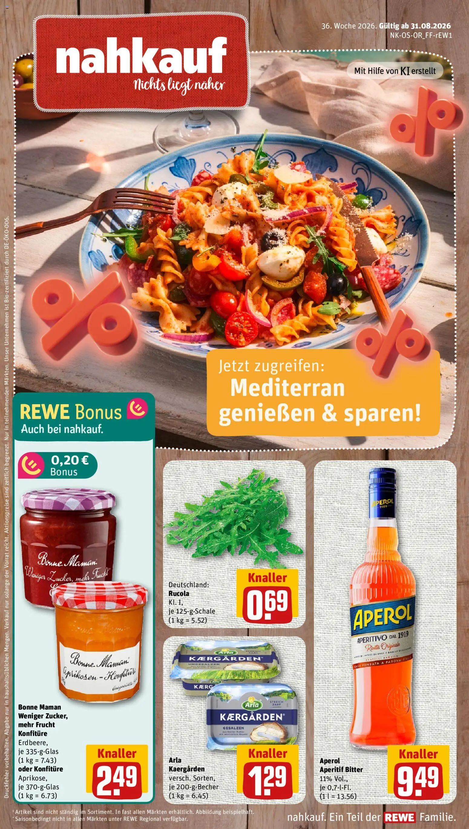 Nahkauf Prospekt – gültig ab 31.08.2026 | Seite: 1 | Produkte: Butter, Rucola, Aperol, Bonne maman