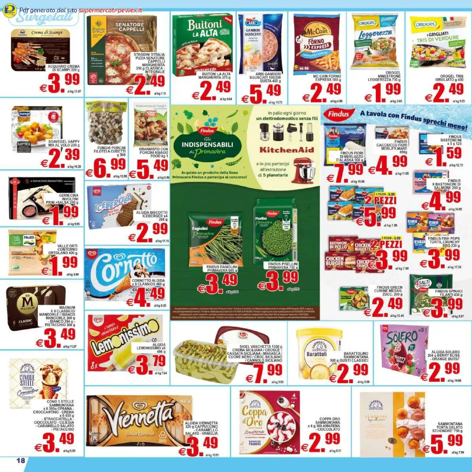 Volantino Pewex del 29.04.2026 | Pagina: 18 | Prodotti: Cornetto, Gamberi, Nuggets, Torta