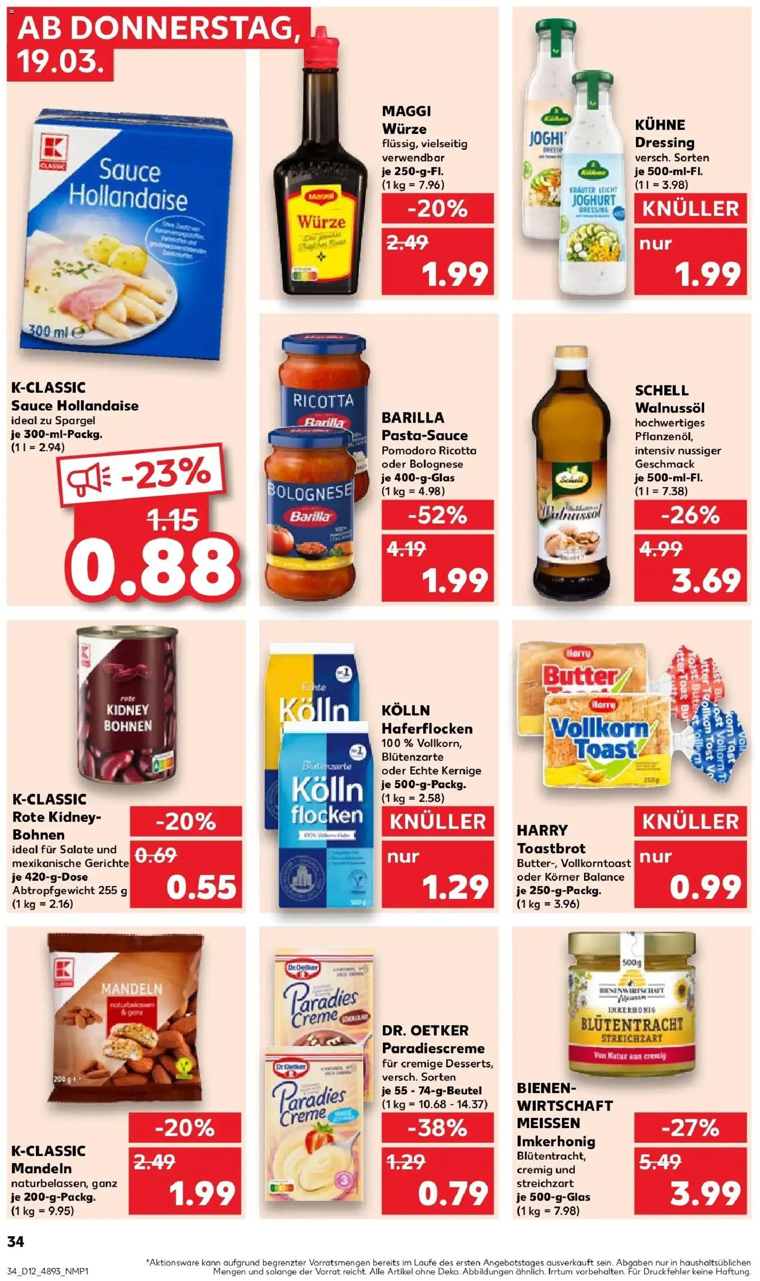Kaufland Prospekt Annaberg-Buchholz	 – gültig ab 19.03.2026 | Seite: 34 | Produkte: Kolln haferflocken, Toastbrot, Mandeln, Spargel