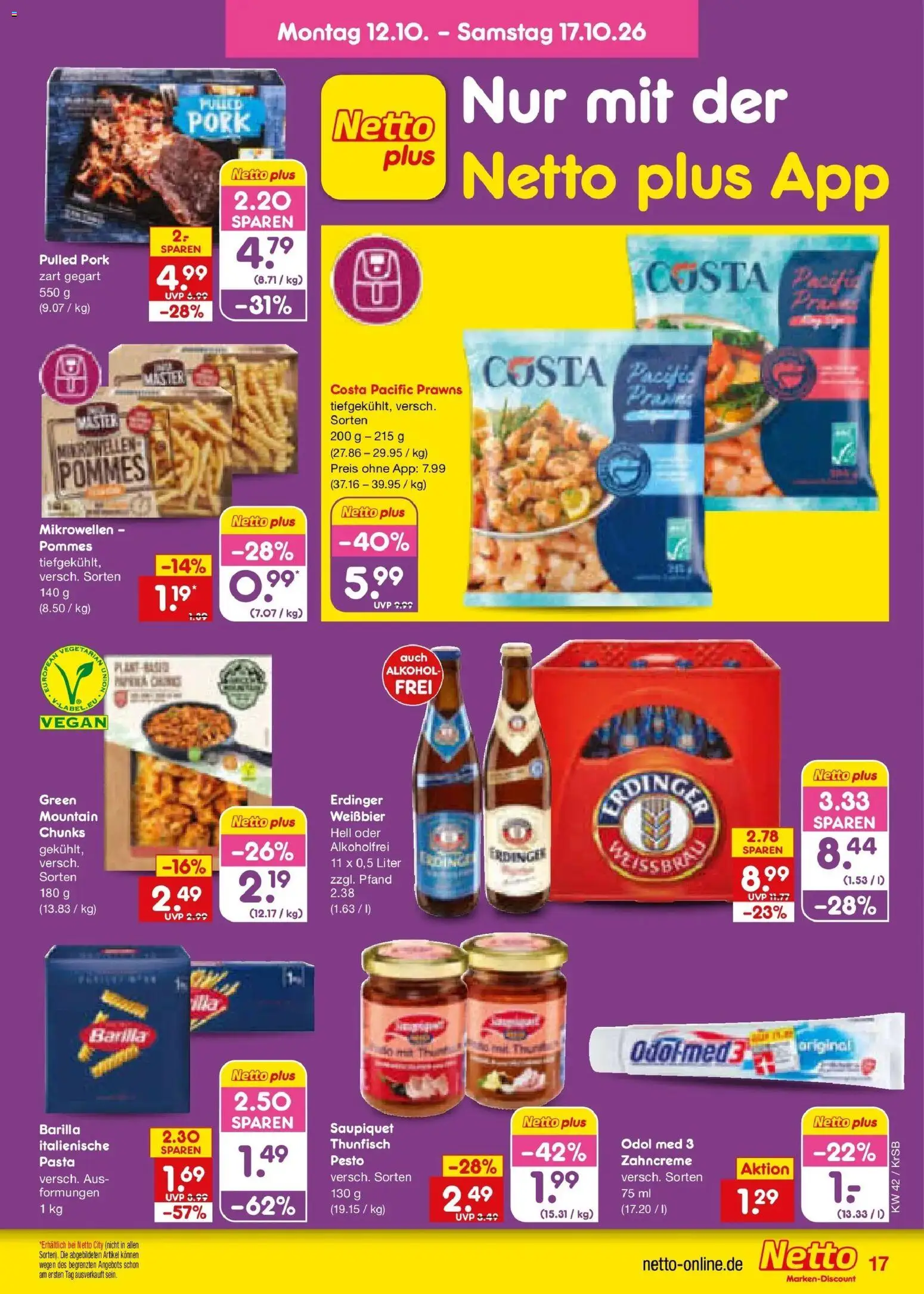 Netto Marken-Discount Prospekt Baesweiler (ab 12.10.2026) » Angebote | Seite: 19 | Produkte: Erdinger, Barilla, Thunfisch, Pommes