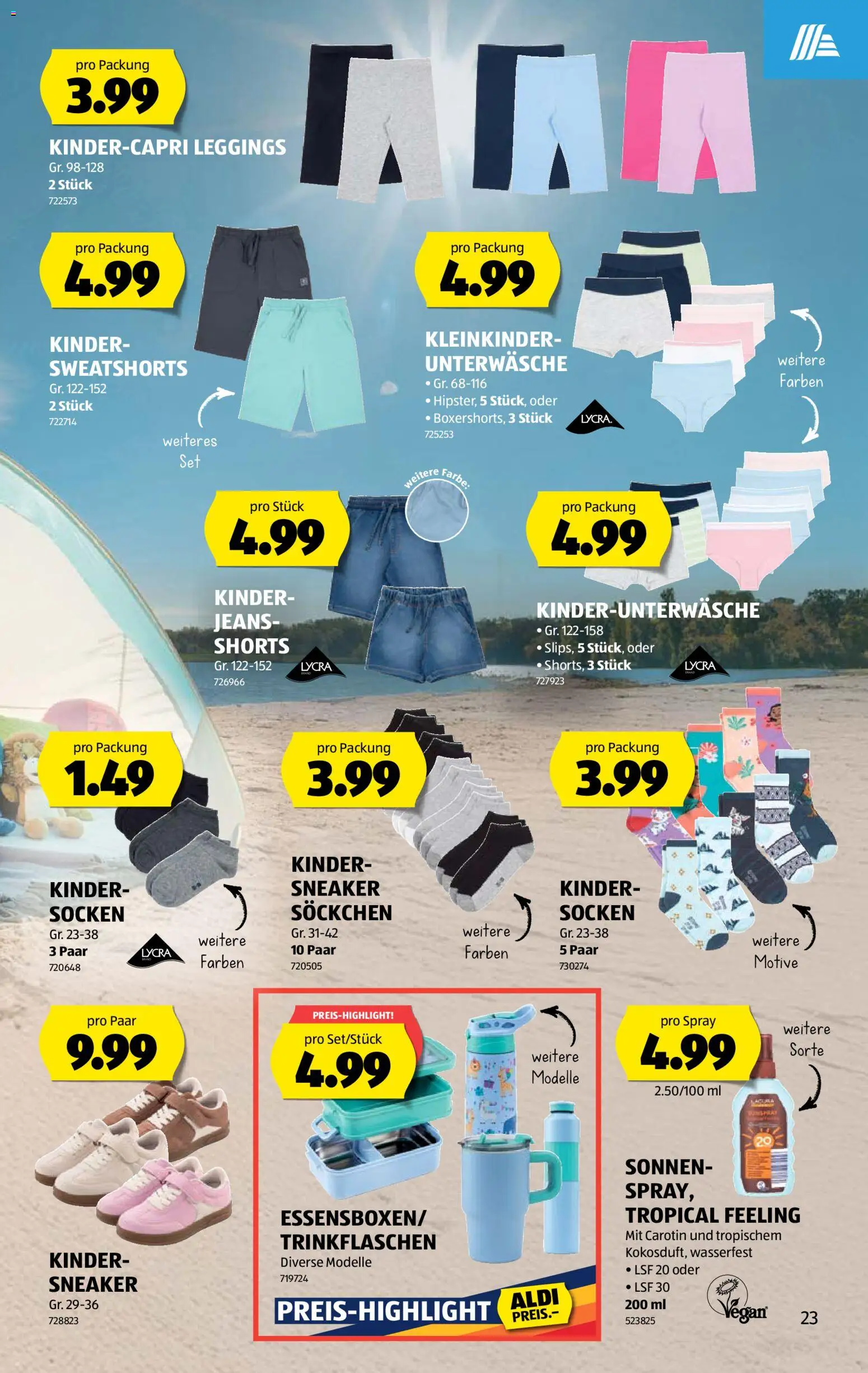 Aldi aktionen – gültig ab 09.07.2026 | Seite: 23 | Produkte: Sweatshorts, Leggings, Socken, Jeans