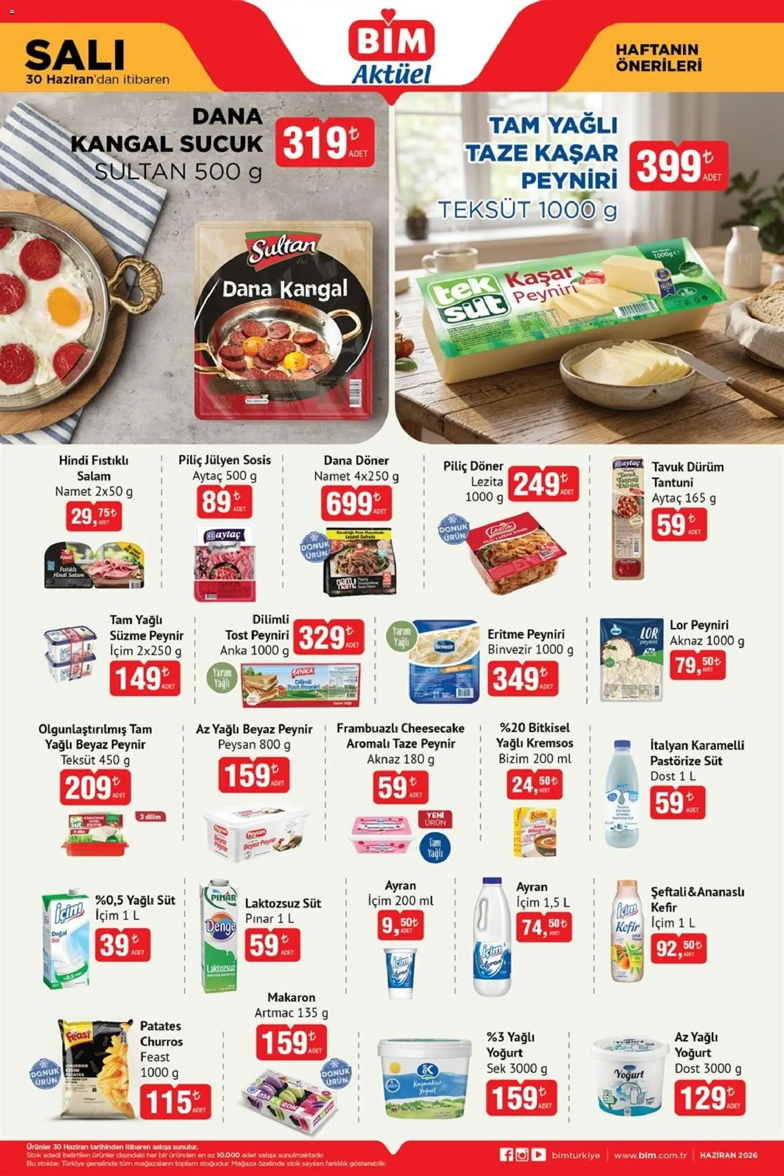 BİM - Katalog Salı - 30 Haziran 2026 tarihinden itibaren geçerlidir | Sayfa: 3 | Ürünler: Yoğurt, Salam, Frambuazlı cheesecake, Şeftali