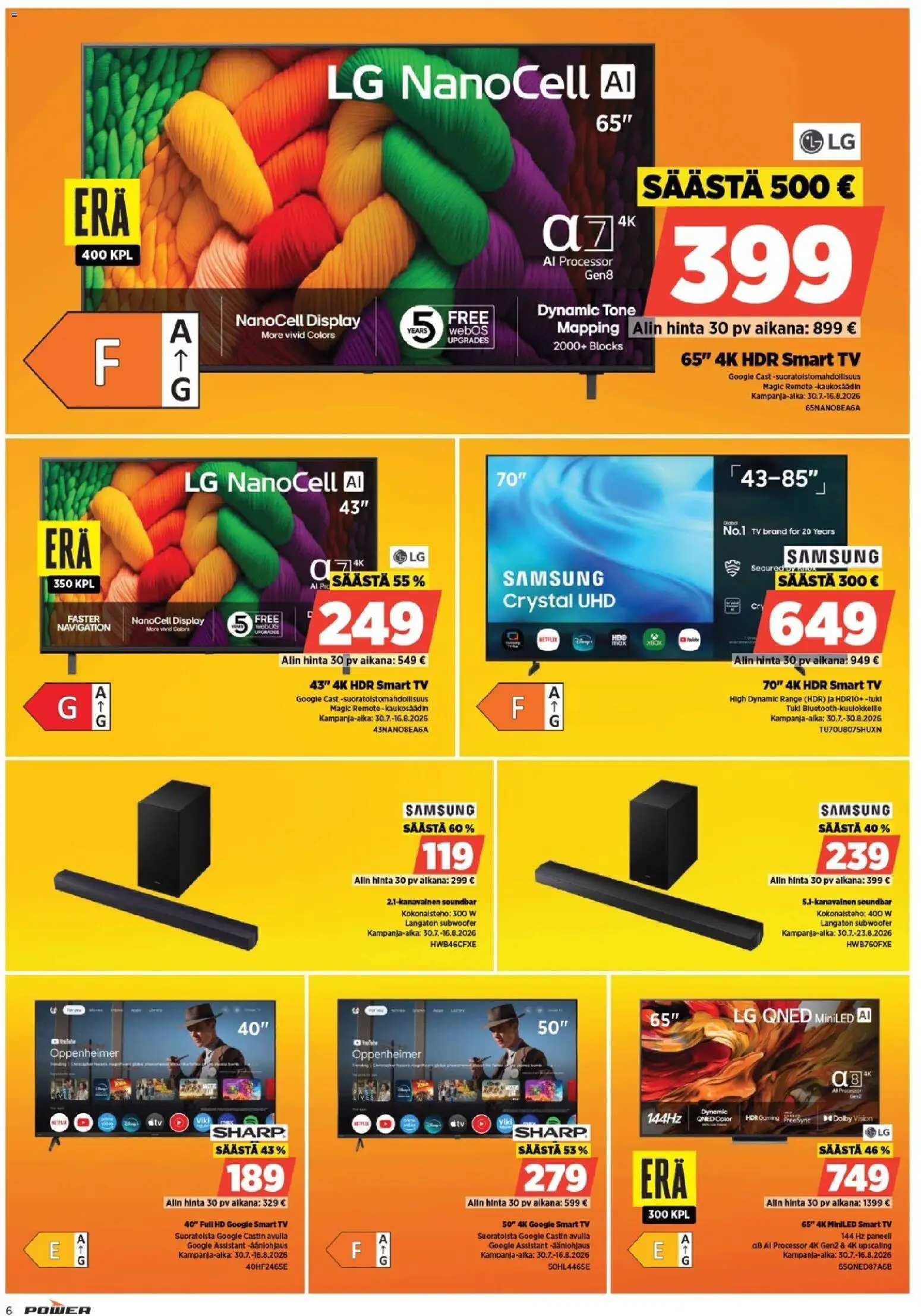 Power tarjoukset – voimassa 29/07/2026 alkaen | Sivu: 6 | Tuotteet: Kaukosäädin, Soundbar, TV