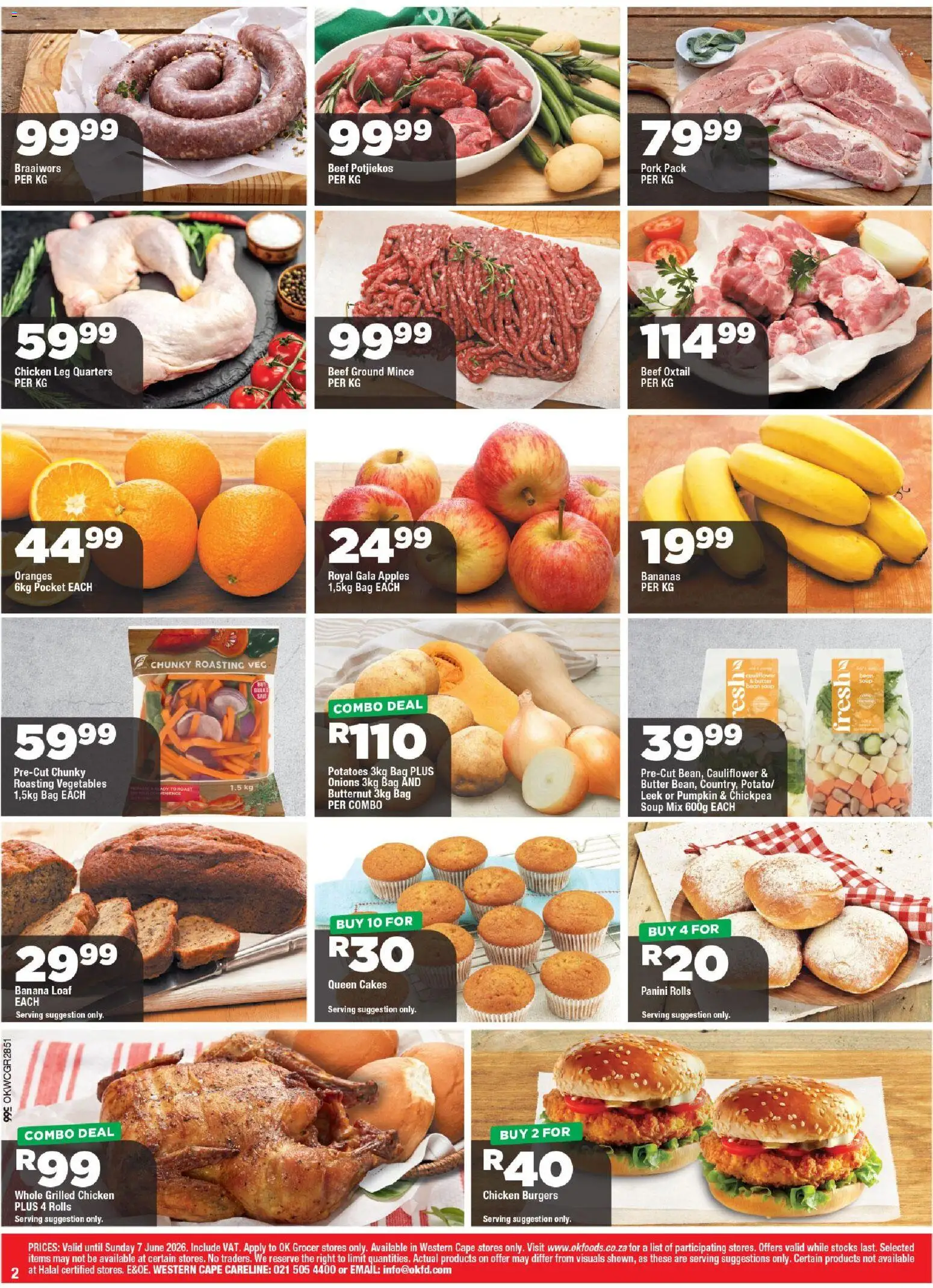 New OK Foods catalogue – valid from 25.05.2026 | Page: 2 | Products: Cauliflower, Burgers, Onions, Vegetables