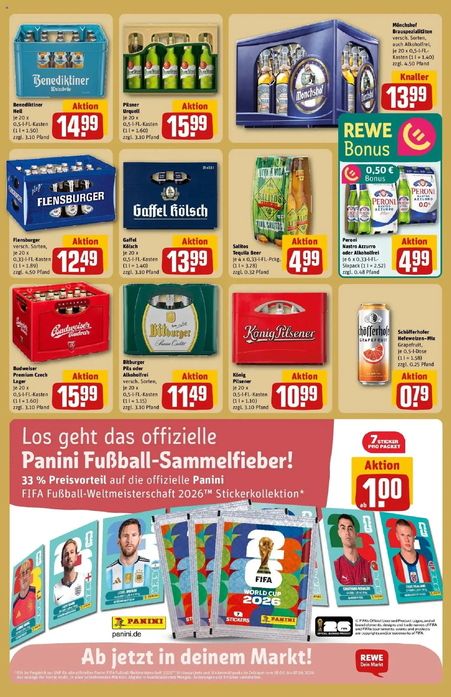 Rewe Prospekt Nideggen – gültig ab 17.05.2026 | Seite: 23 | Produkte: Konig pilsener, Flensburger, Grapefruit, Budweiser