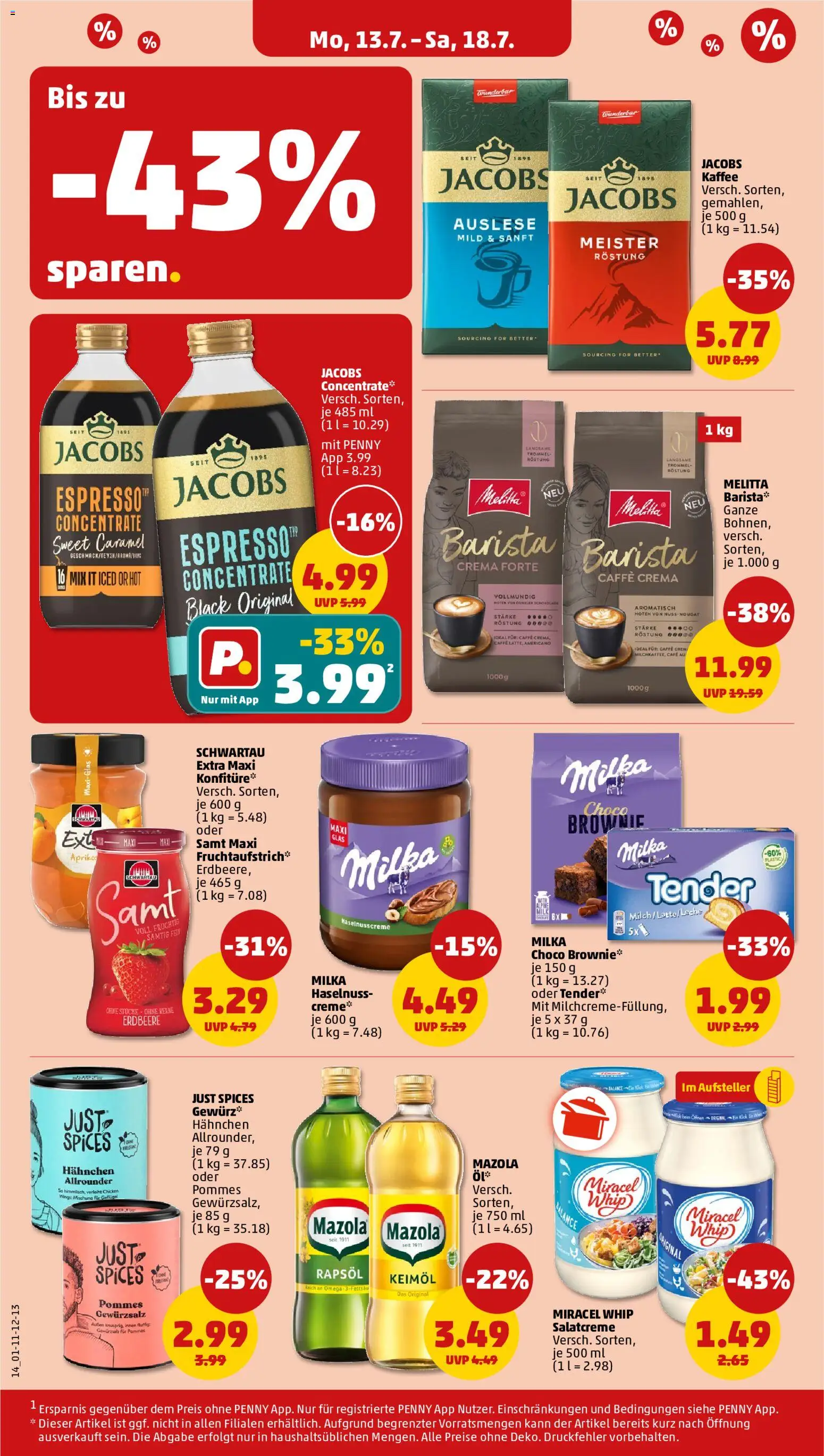 Penny Prospekt – gültig ab 13.07.2026 | Seite: 16 | Produkte: Milch, Rapsöl, Pommes, Creme