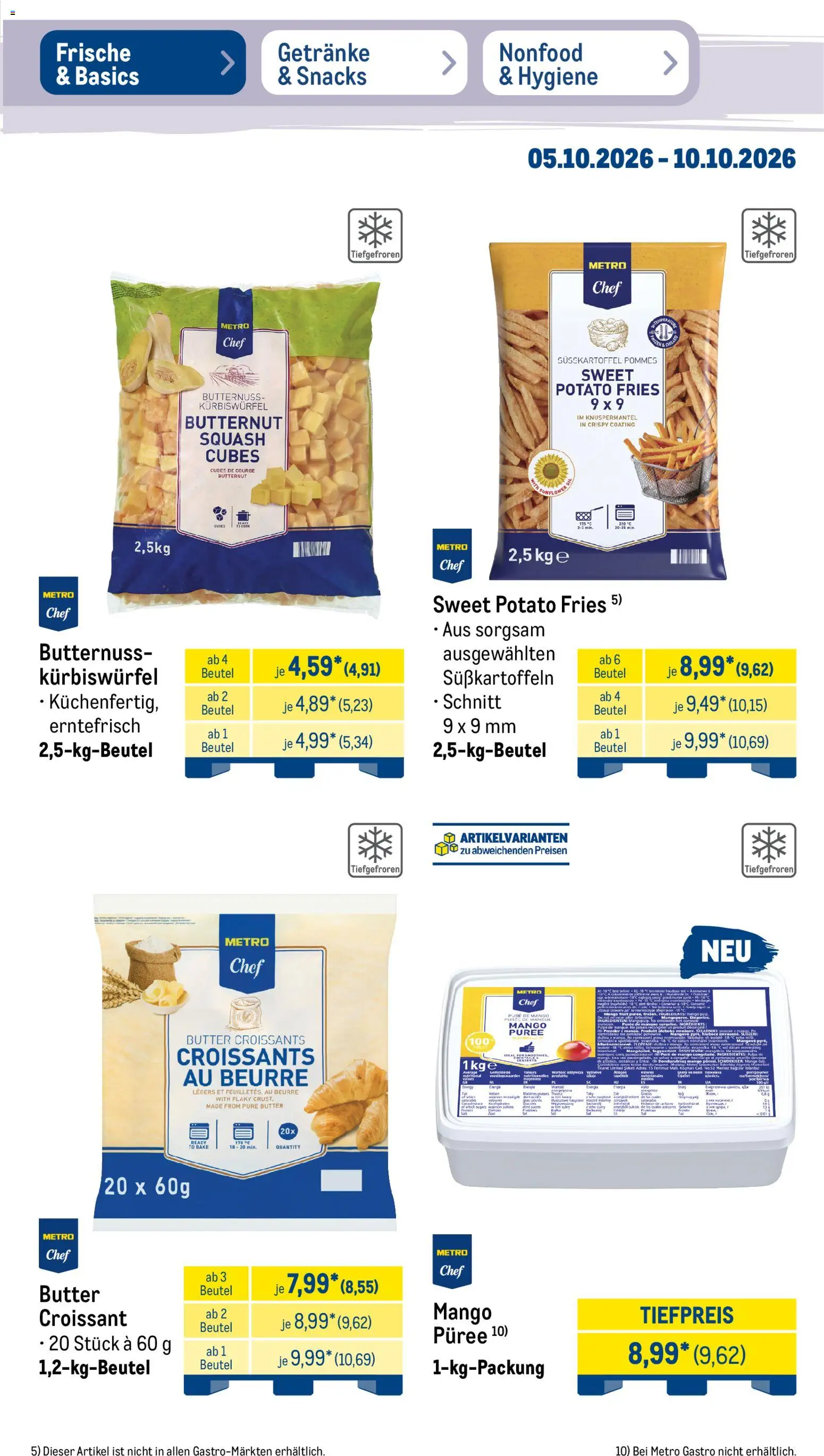 Metro NonFood-Angebote – gültig ab 05.10.2026 | Seite: 44 | Produkte: Butter, Pommes, Croissant, Mango