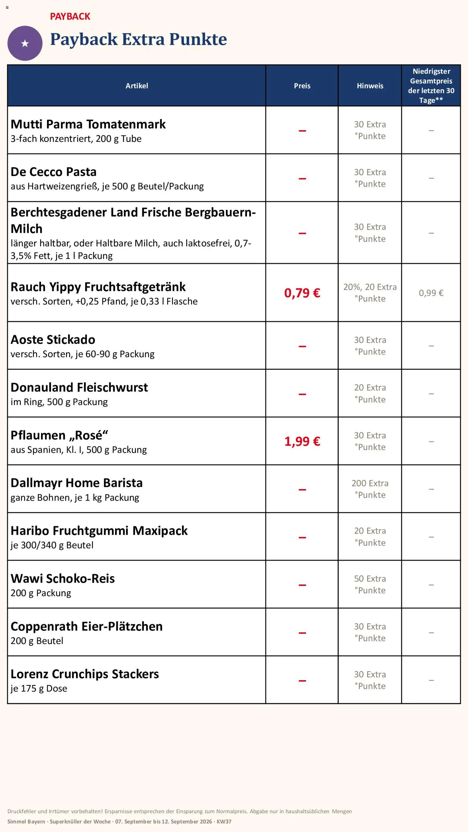 Simmel Bayern – gültig ab 07.09.2026 | Seite: 17 | Produkte: Pflaumen, Milch, Dallmayr, Pasta