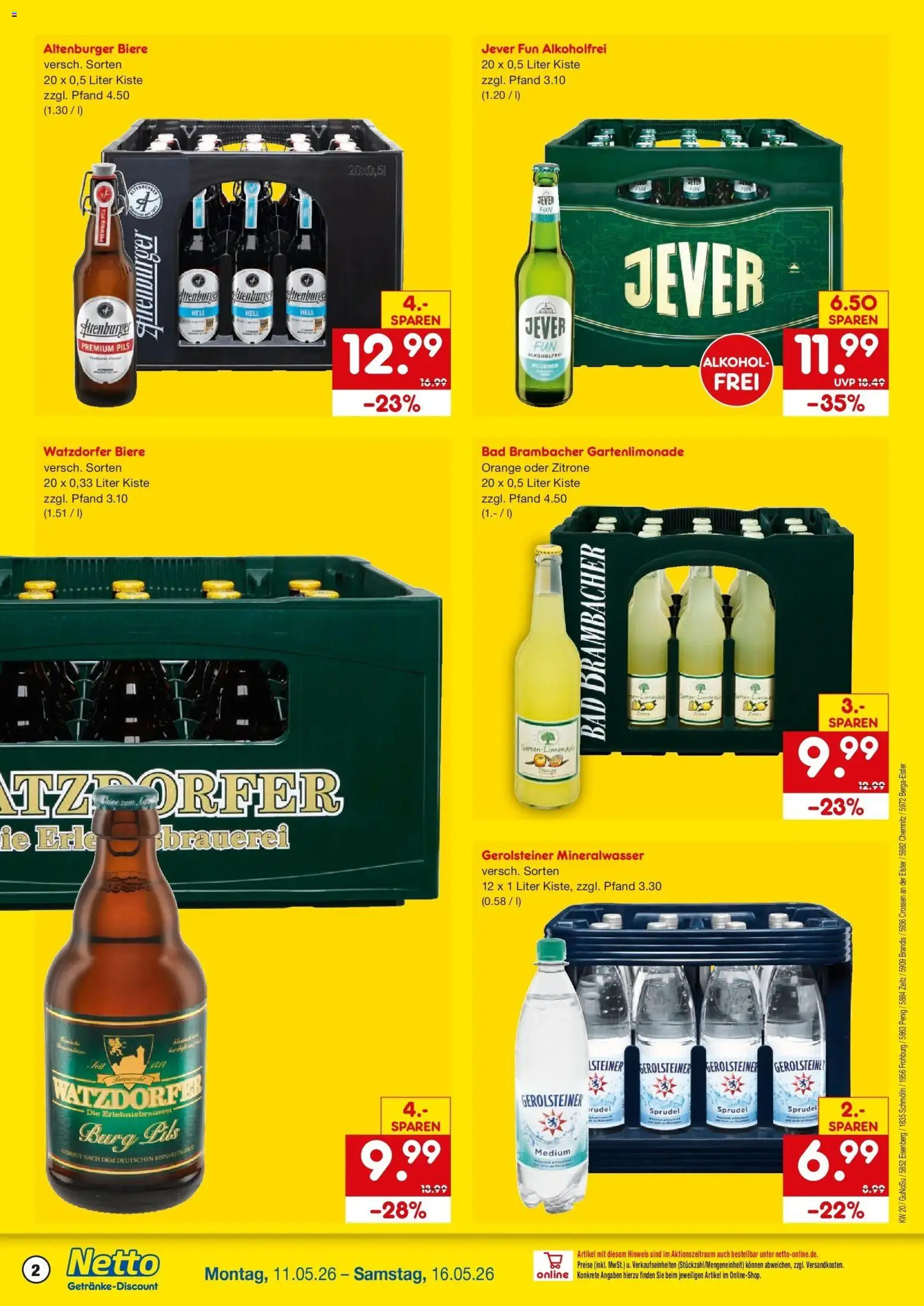 Netto Marken-Discount Prospekt Penig	 – gültig ab 10.05.2026 | Seite: 2 | Produkte: Bad, Pils, Mineralwasser, Gerolsteiner
