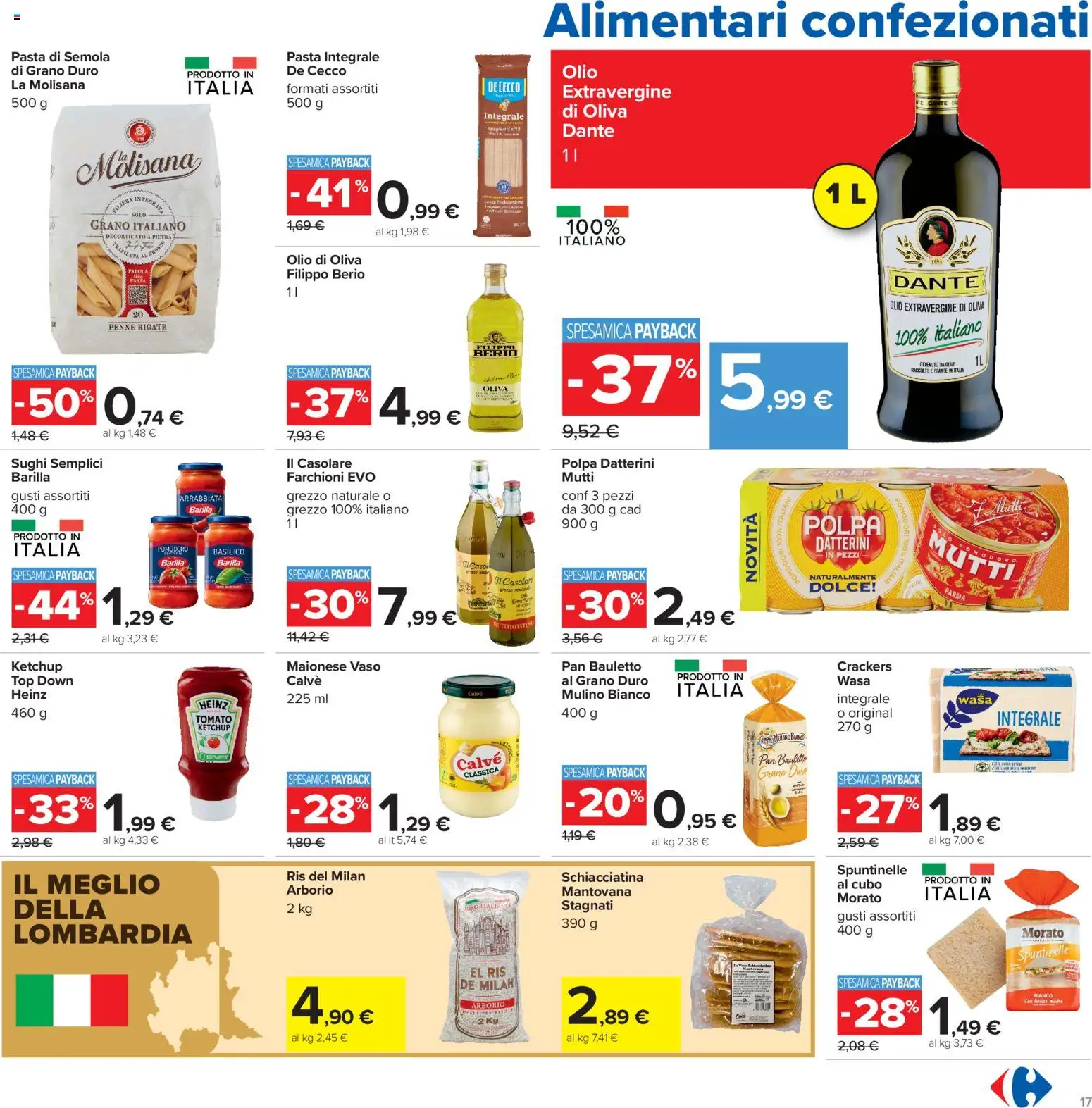 Volantino Carrefour del 13/10/2026 | Pagina: 17 | Prodotti: Olio extravergine di oliva, Pomodoro, Mutti, Semola