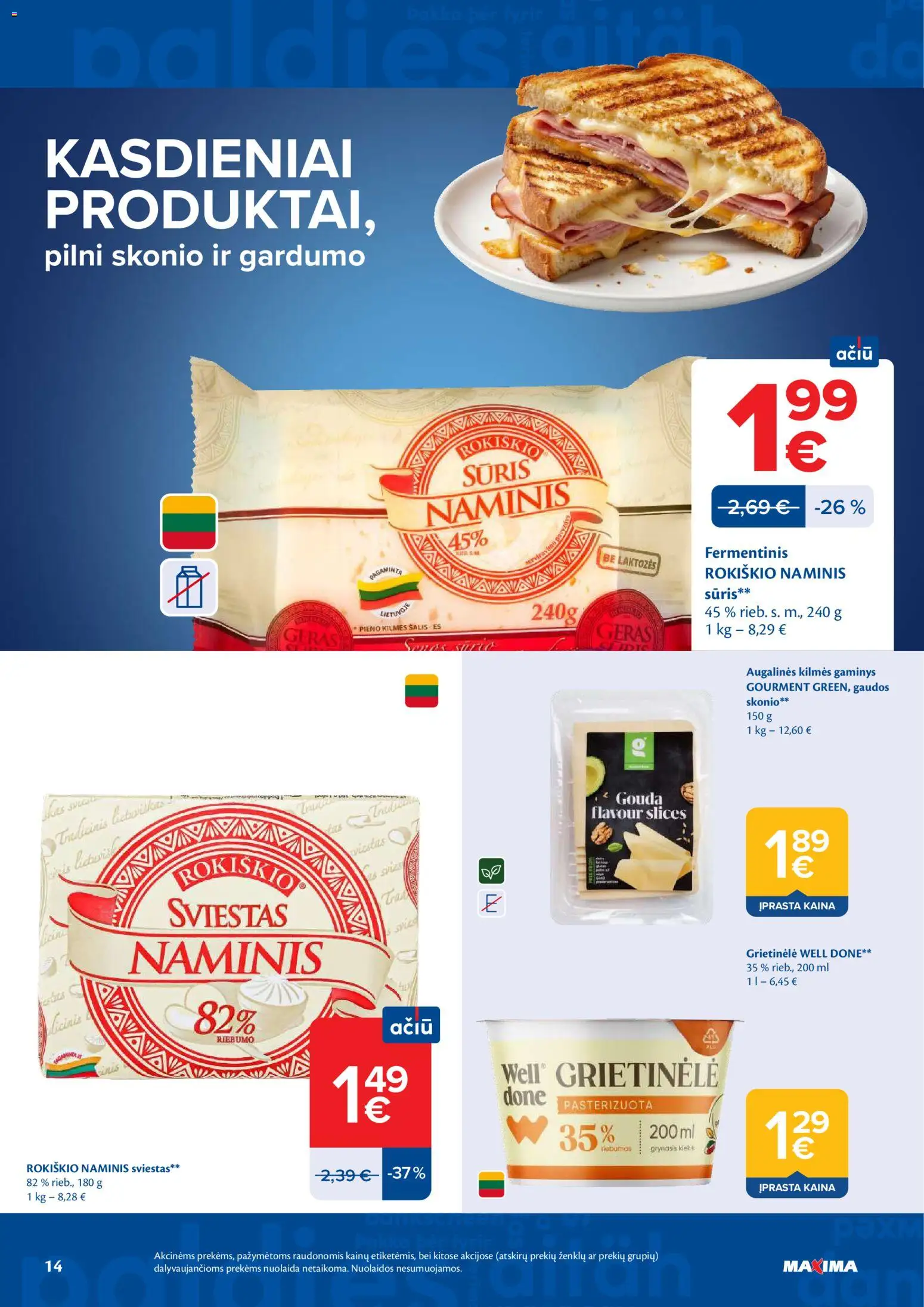 MAXIMA akcijos nuo 02.06.2026 | Puslapis: 14 | Prekių: Grietinėlė, Sūris, Sviestas, Šalis