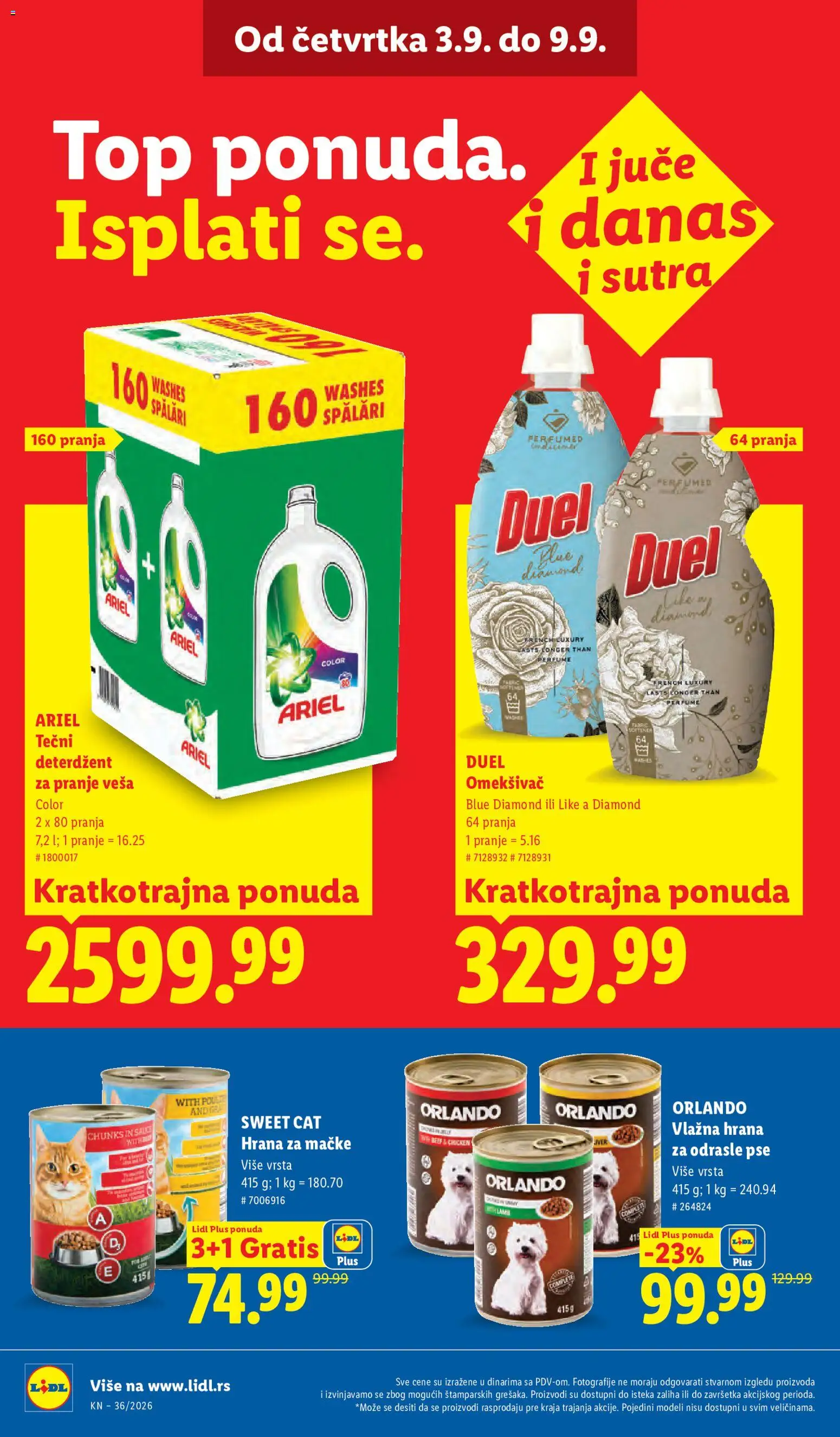 Lidl katalog - važi od 03.09.2026 | Strana: 38 | Proizvode: Deterdžent, Tečni deterdžent, Ariel, Hrana za mačke