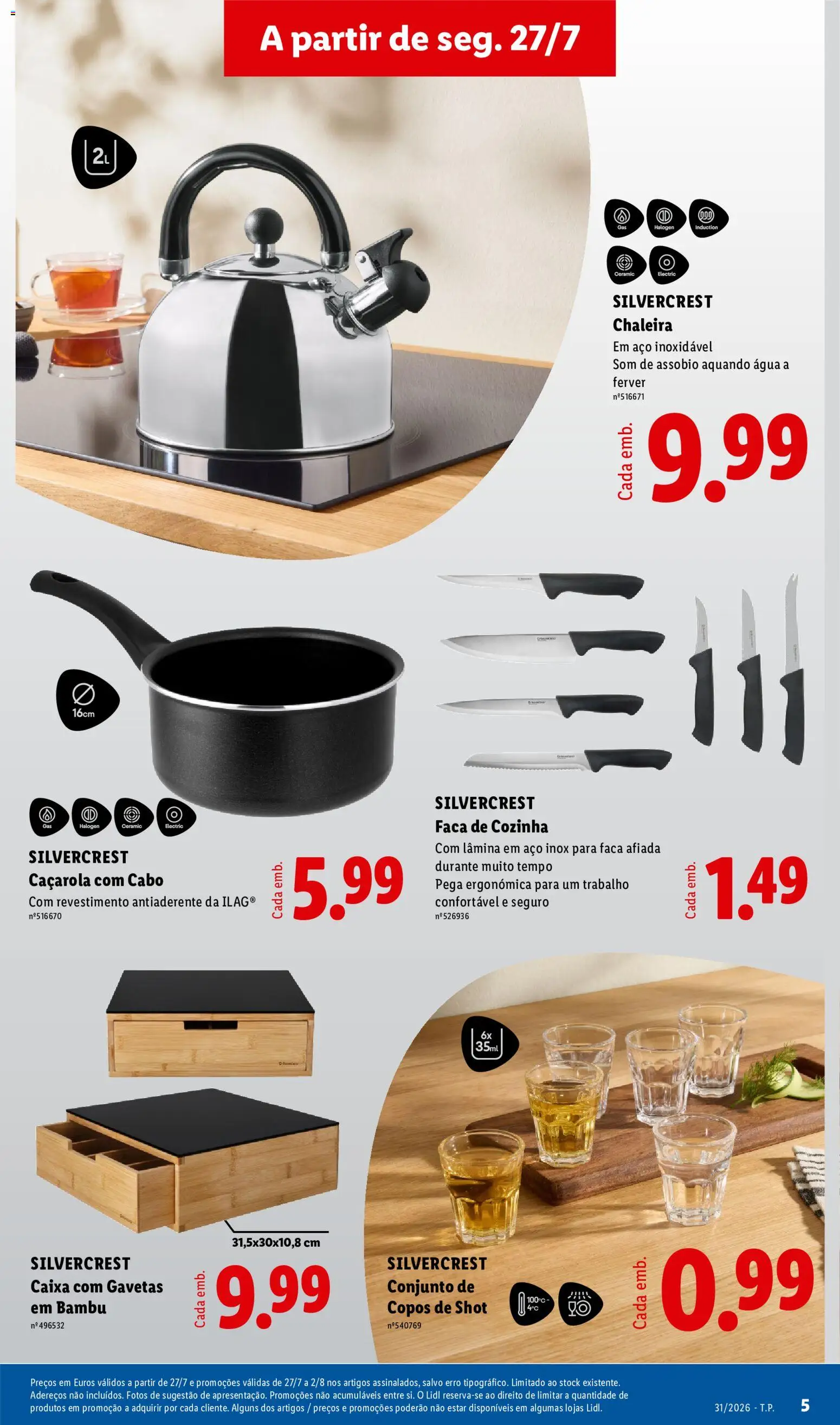 Lidl Novidades │ válido de 27/07/2026 | Página: 5 | Produtos: Agua, Copos, Cabo, Faca