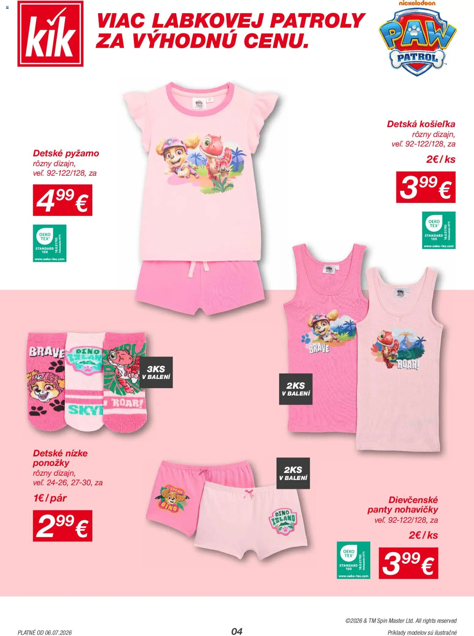 Nové Kik akcie – leták je platný od 06.07.2026 | Strana: 4 | Produkty: Nohavičky, Ponožky, Pyžamo