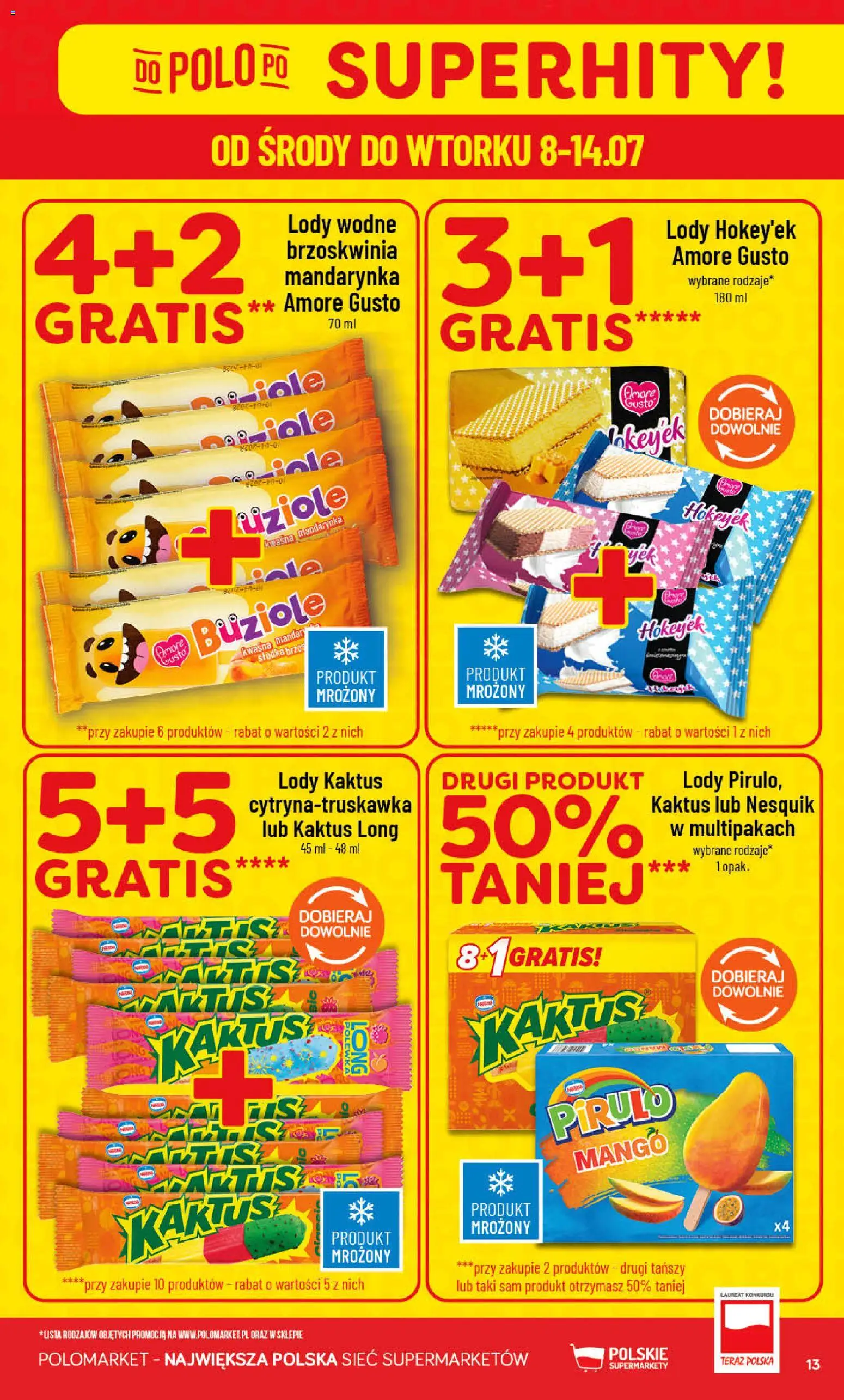POLOmarket gazetka od 08.07.2026 | Strona: 13 | Produkty: Mango, Brzoskwinia, Lody Kaktus, Lody