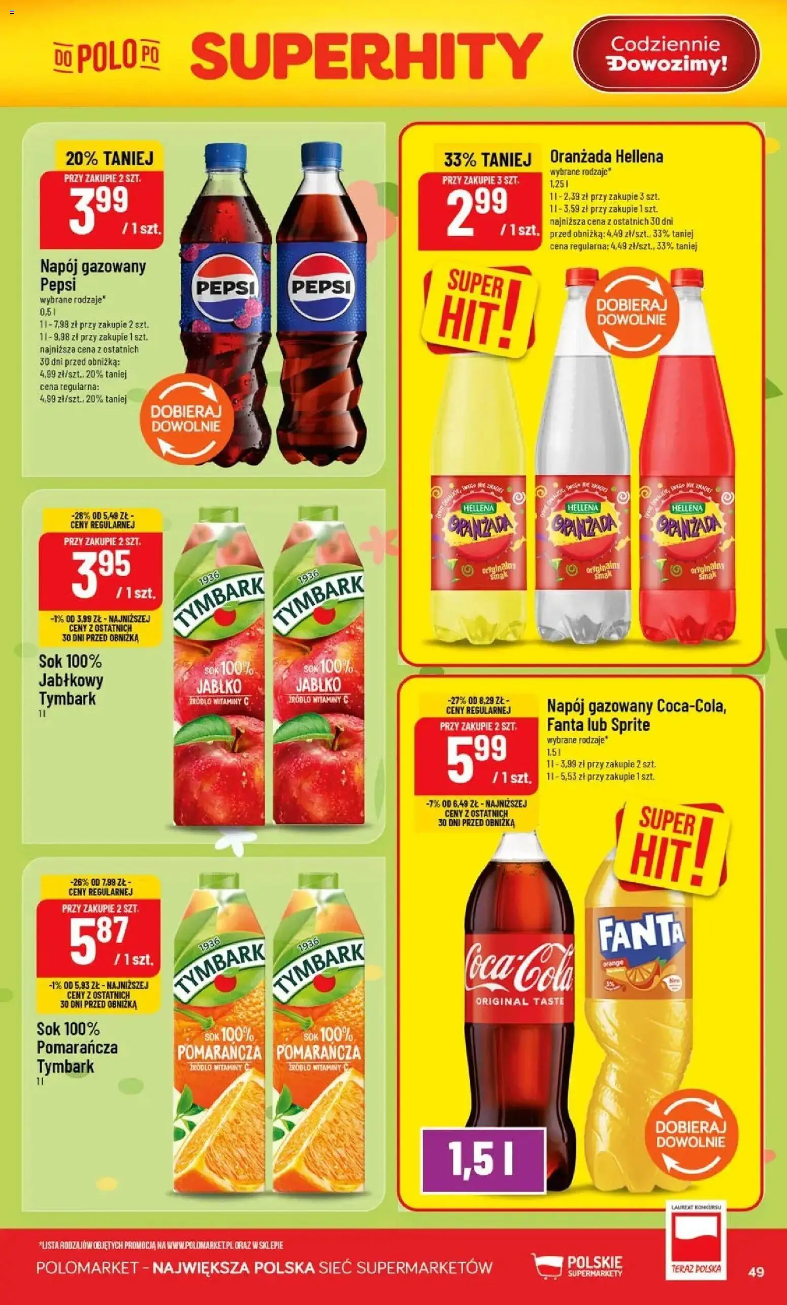 Nowa POLOmarket gazetka od jutra 19.08.2026 | Strona: 49 | Produkty: Oranżada, Sprite, Oranżada hellena, Sok