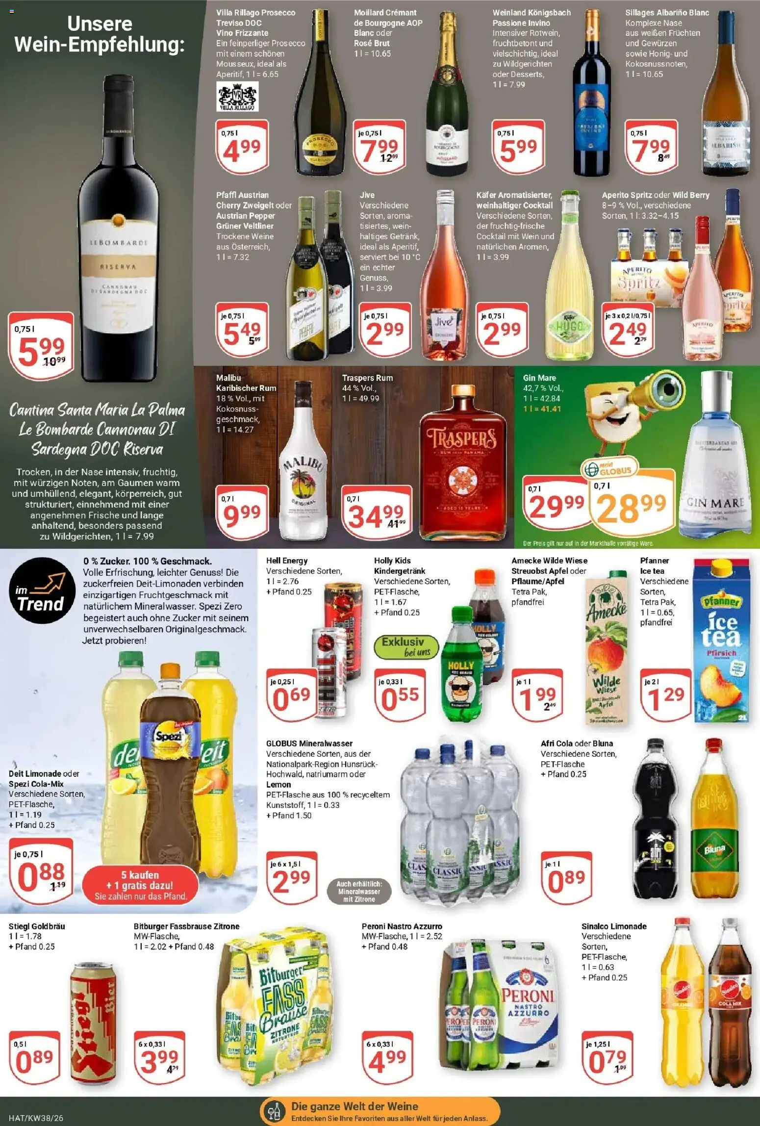 Globus Prospekt Hattersheim (ab 14.09.2026) » Angebote online | Seite: 15 | Produkte: Sinalco, Limonade, Prosecco, Gin