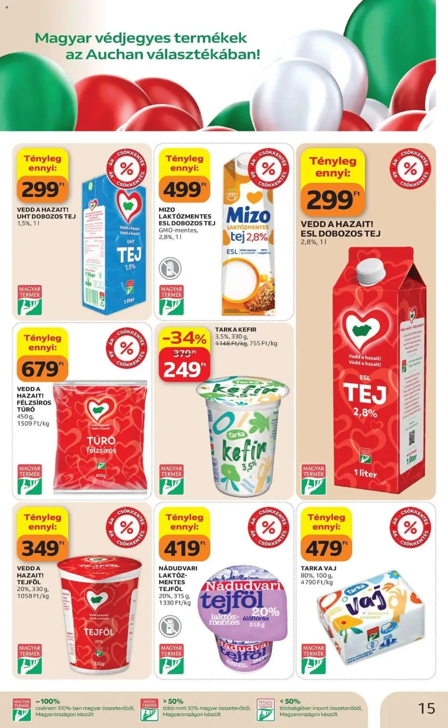 Auchan akciós ujság - amely érvényes a következő dátumtól: 07.05.2026 | Oldal: 15 | Termékek: Tej, Vaj, Tejföl, Túró